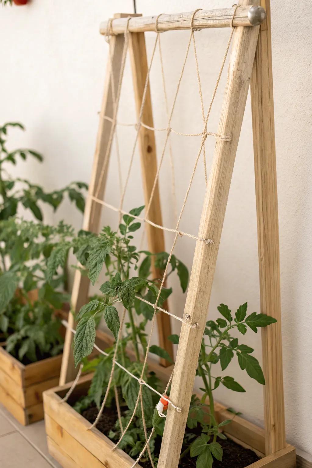 Elevate your garden with a touch of minimalist elegance using a DIY vertical string frame trellis.