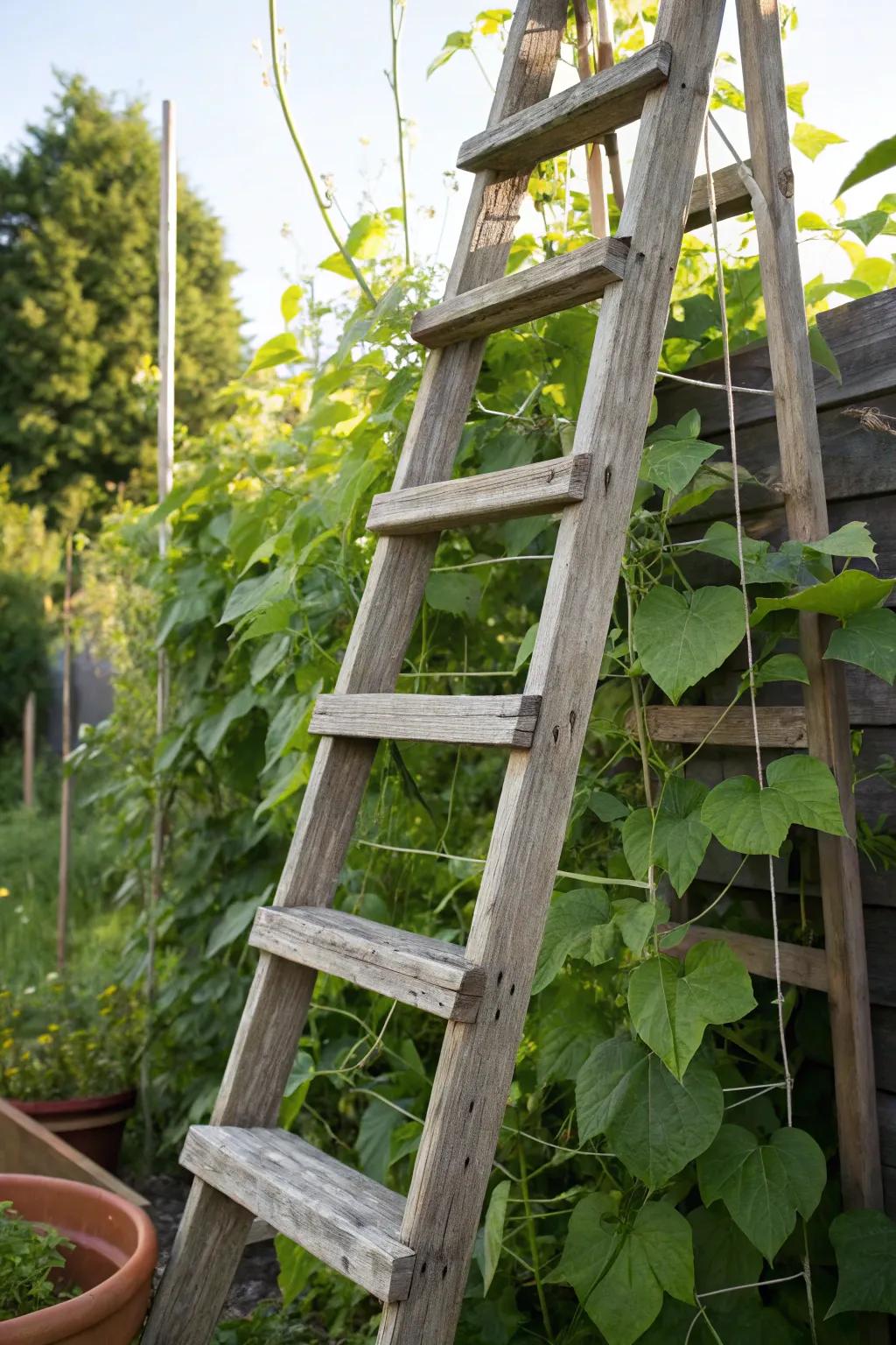 Elevate your garden's style with a charming ladder trellis, where simplicity meets nature's elegance.