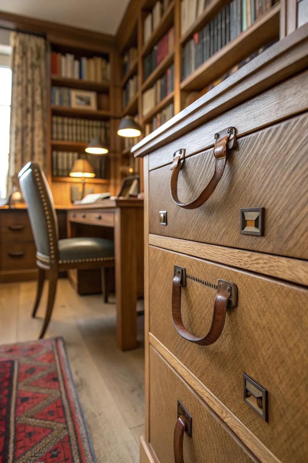 Elevate your space with leather strap handles.