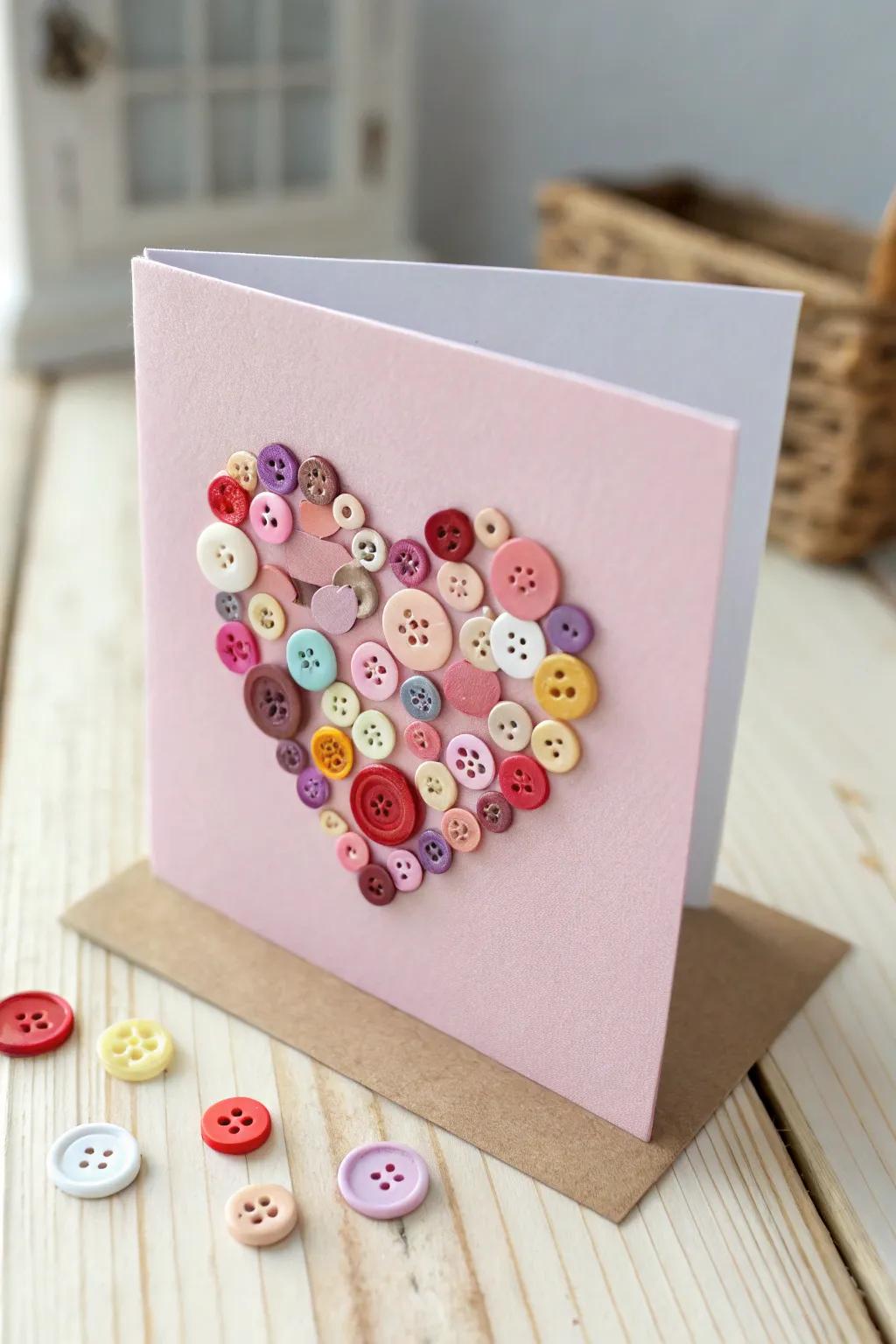 Crafted with love: A charming button heart for a unique Valentine's card.
