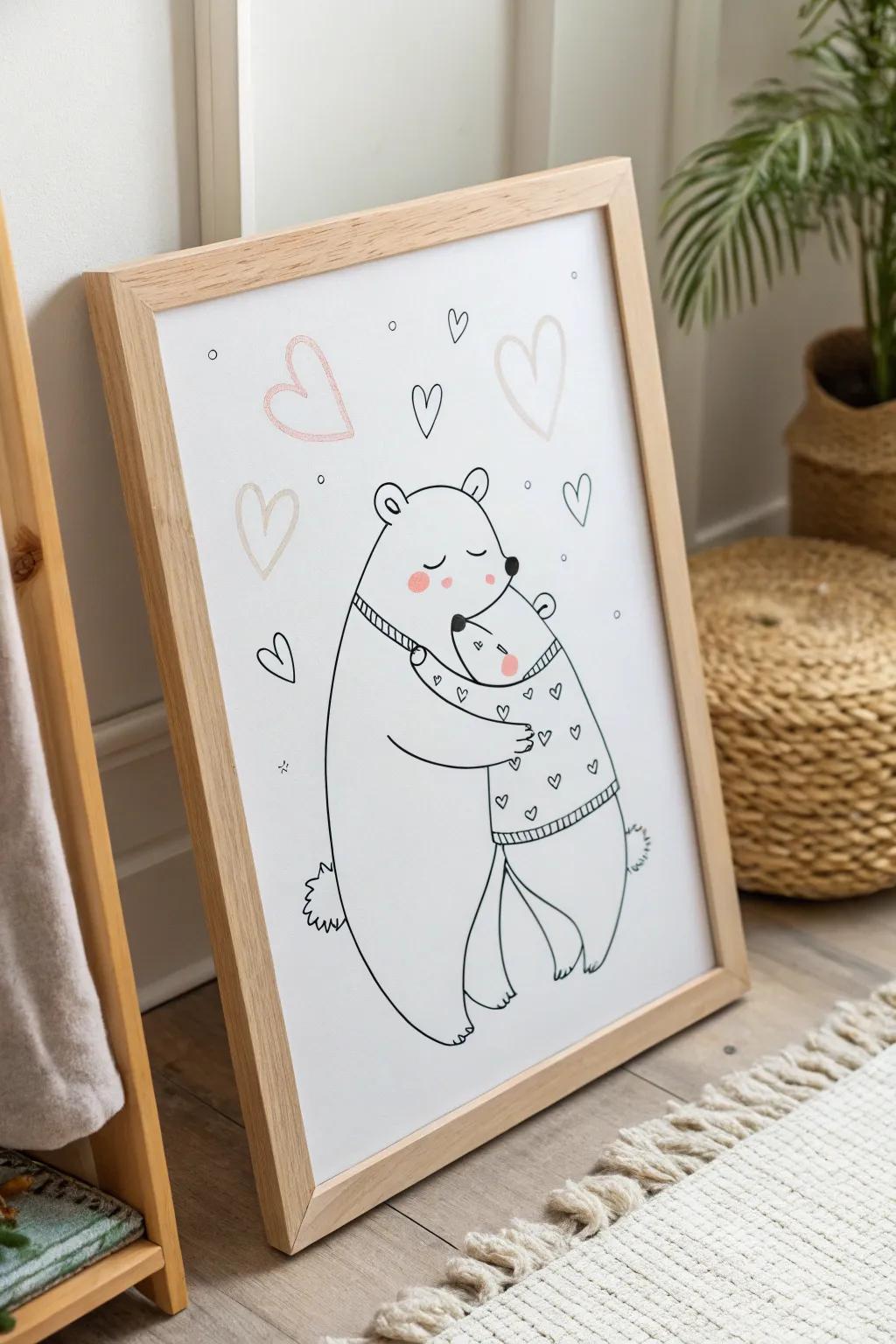 Embrace the art of simplicity with these adorable hugging bears doodle, perfect for adding a touch of love to your space.