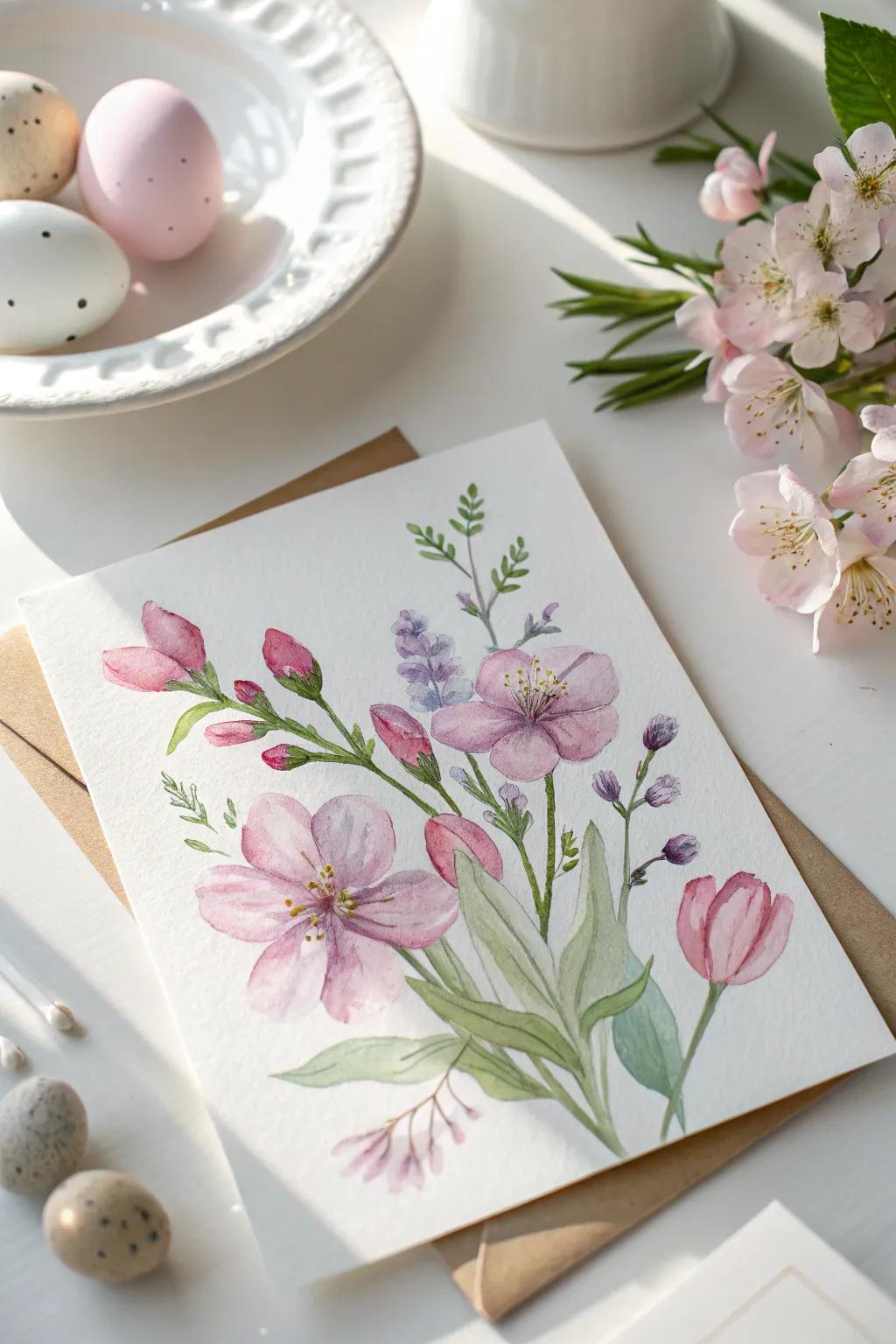 Celebrate Easter with the simple elegance of handcrafted watercolor cards, embodying the essence of spring blossoms.