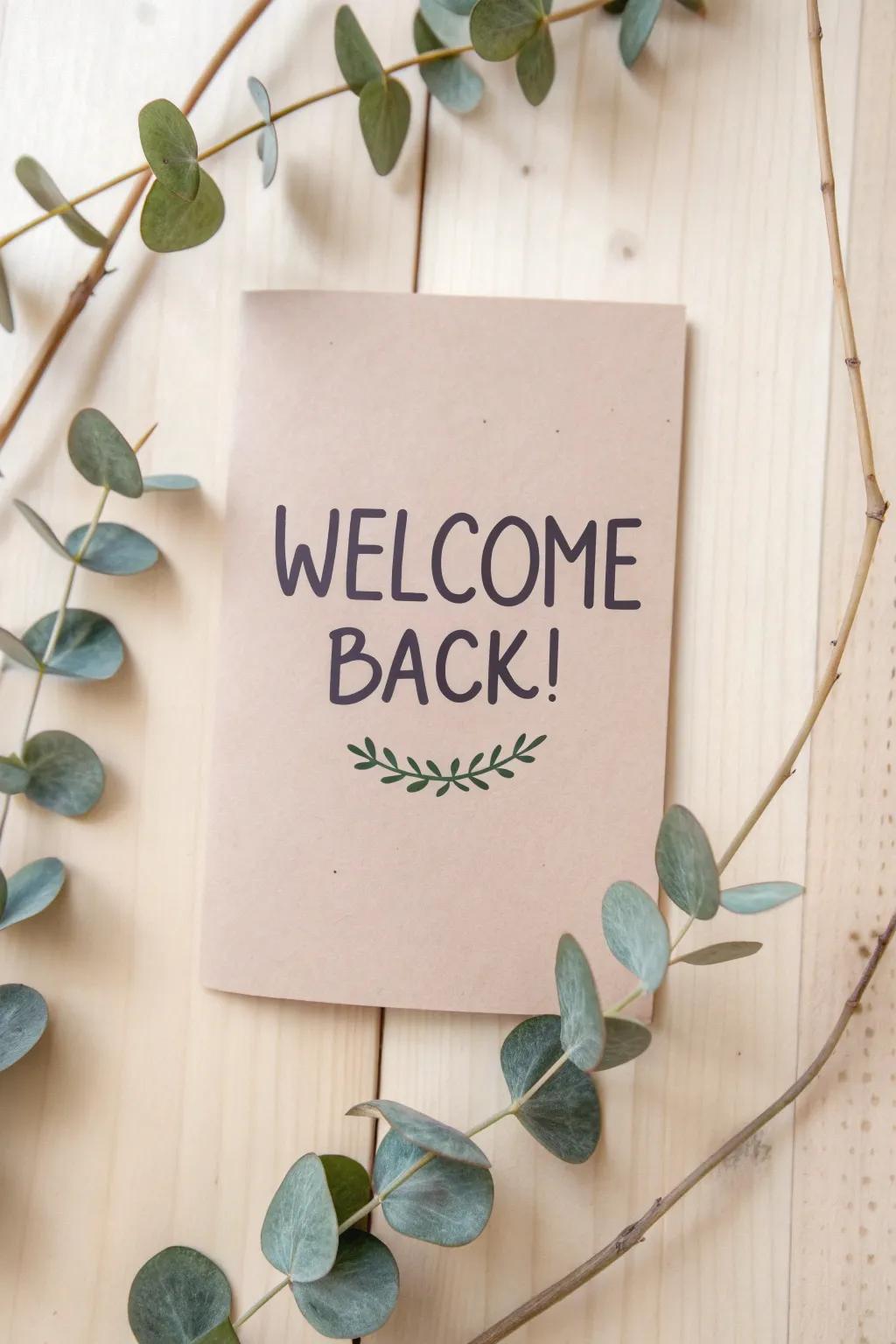 Welcome their return with style and simplicity: a handcrafted card that speaks volumes.