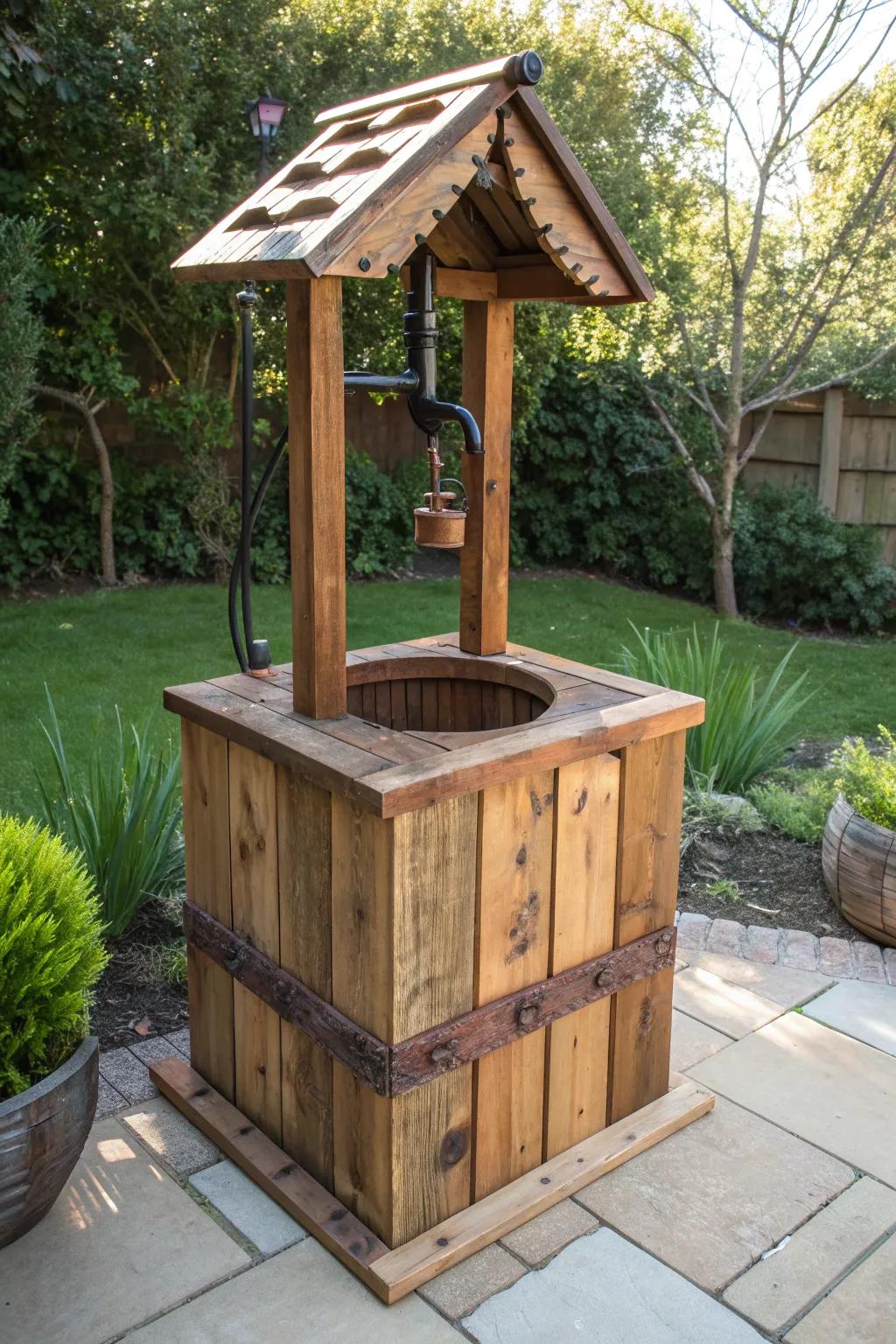 Transform your garden with a DIY pallet well pump cover – where rustic charm meets expert craftsmanship!