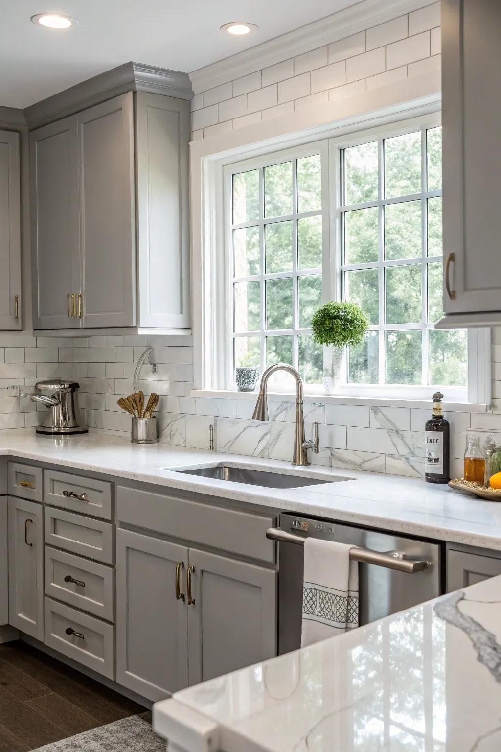 Marble countertops bring elegance to the modern kitchen.