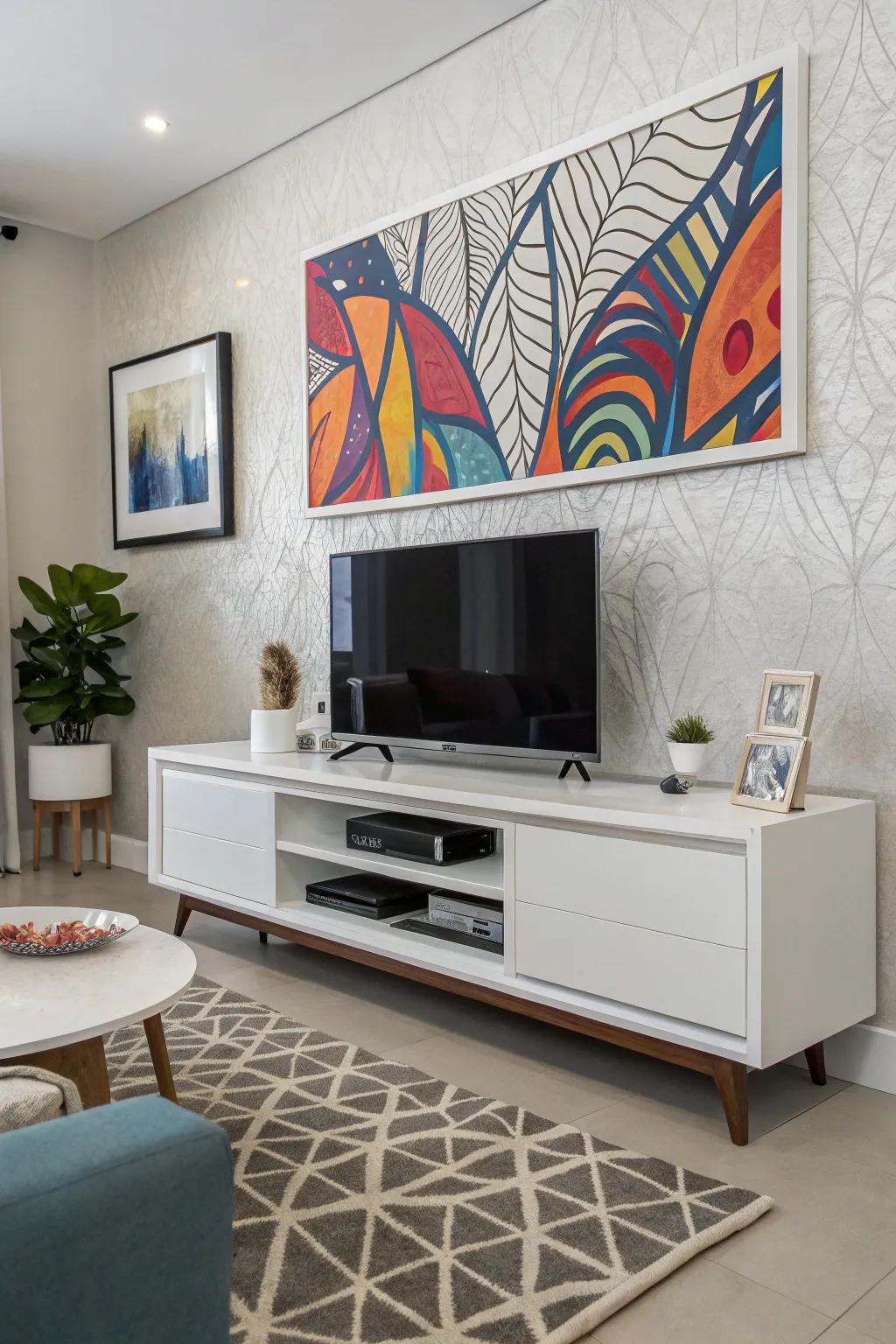 Enhance your decor with artistic wall accents above your TV.