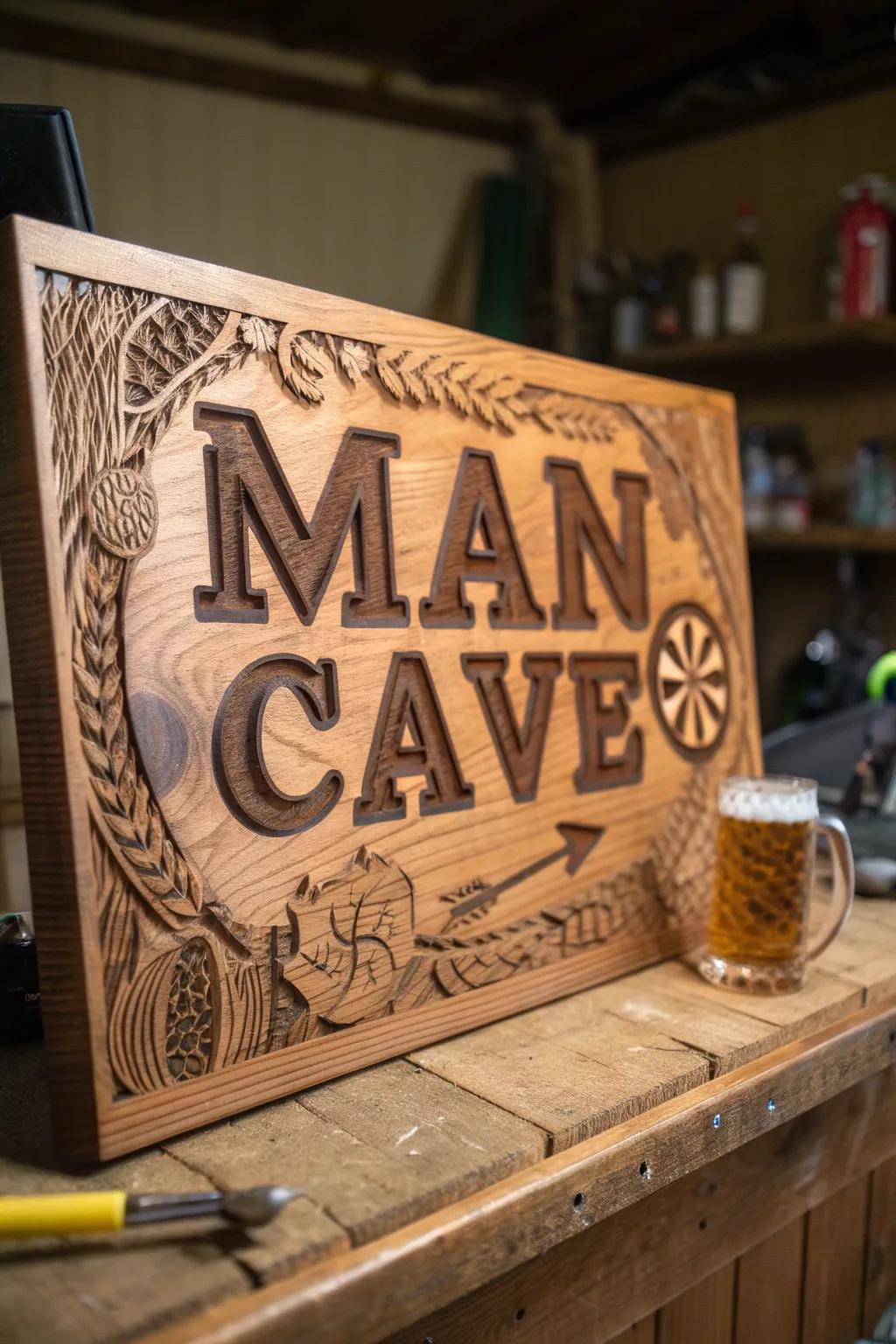 Craft your sanctuary: A 'Man Cave' sign that's as unique as your space.