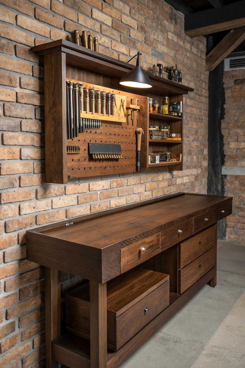 Elevate your workspace with a wall-mounted workbench that combines style and functionality, perfect for maximizing your studio's potential.