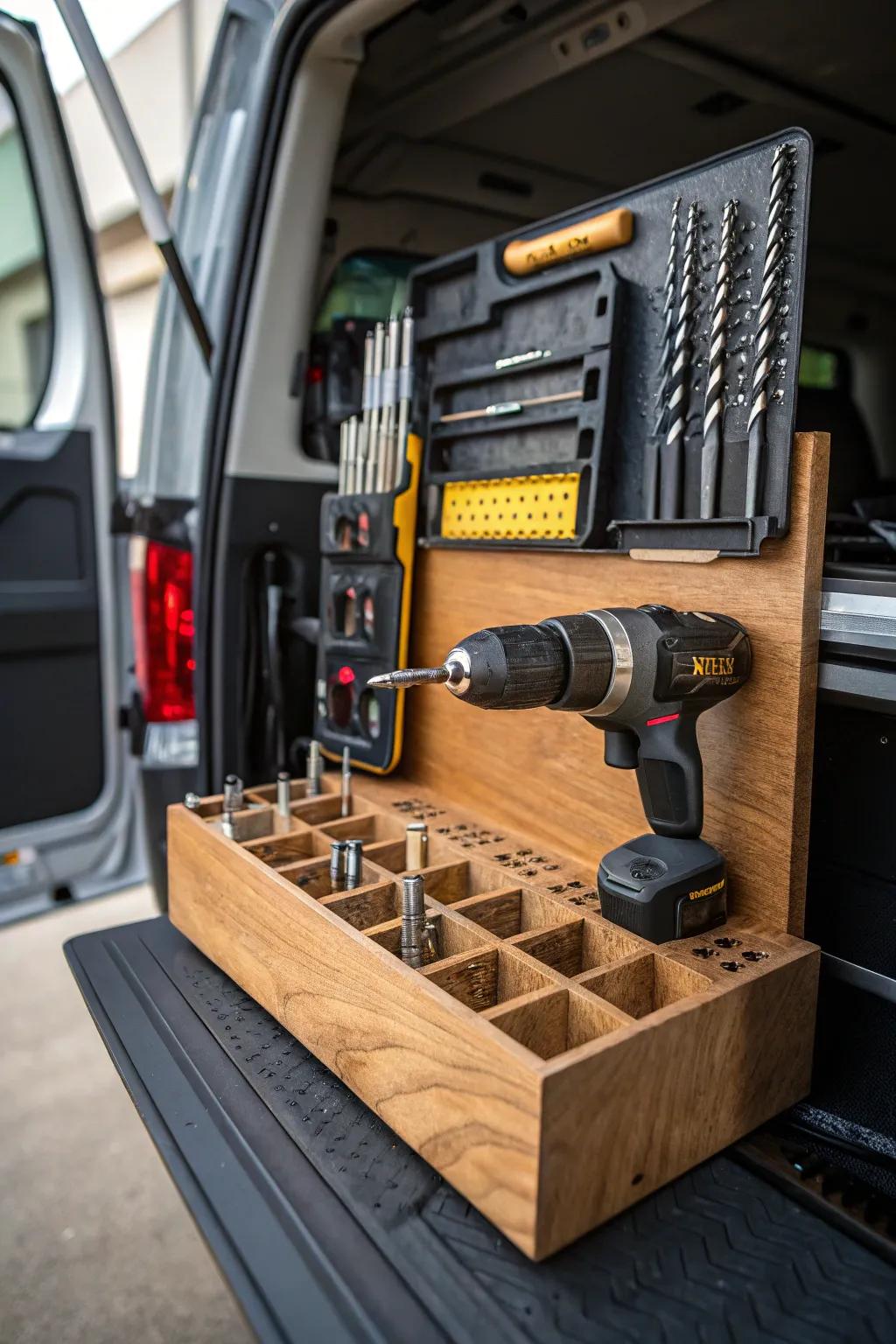 Master Your Craft: Discover the Elegance of Tool-Specific Holders in Your Work Van.