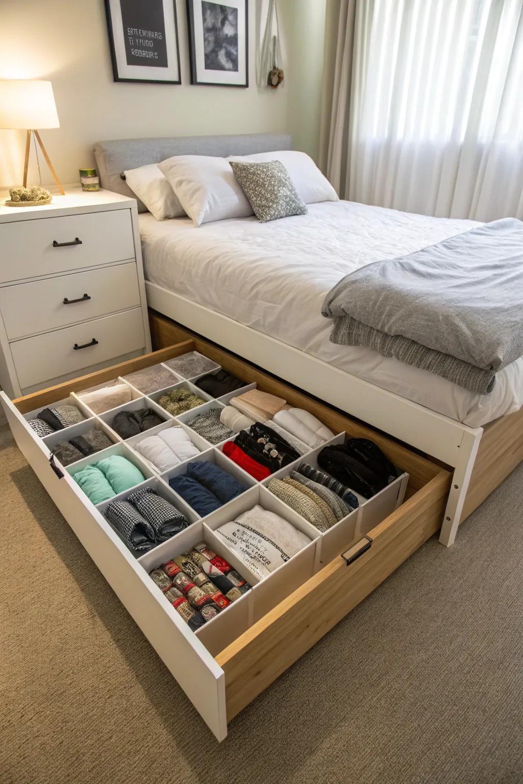 Maximize space with clever under-bed storage.