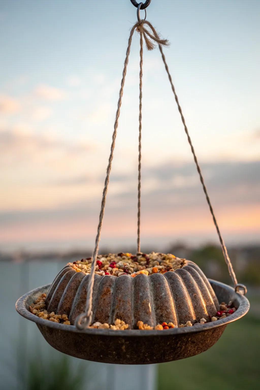 Transform your garden with this charming Bundt cake pan feeder—a perfect blend of simplicity and creativity!