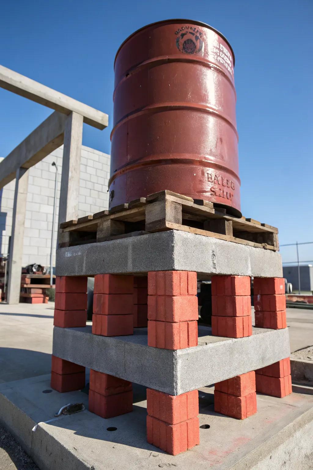 Elevate your burn barrel game with this crafted brick and concrete stand for optimal stability and style.
