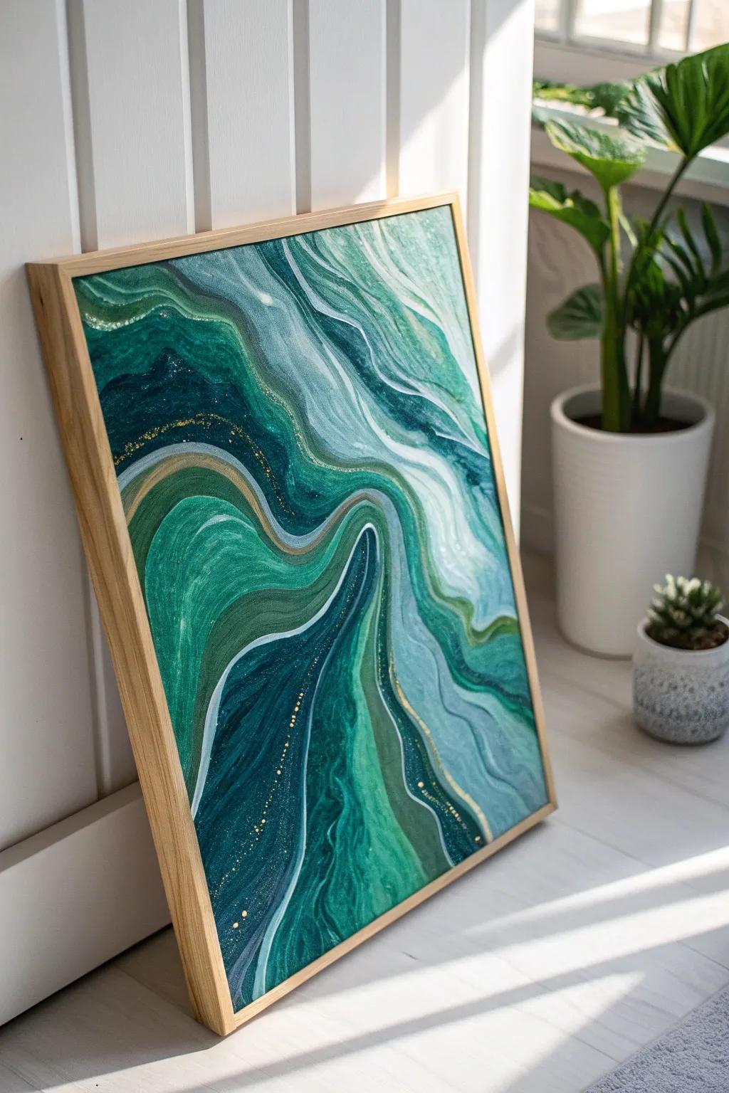 Bring tranquility into your space with nature-inspired swirls of greens and blues.