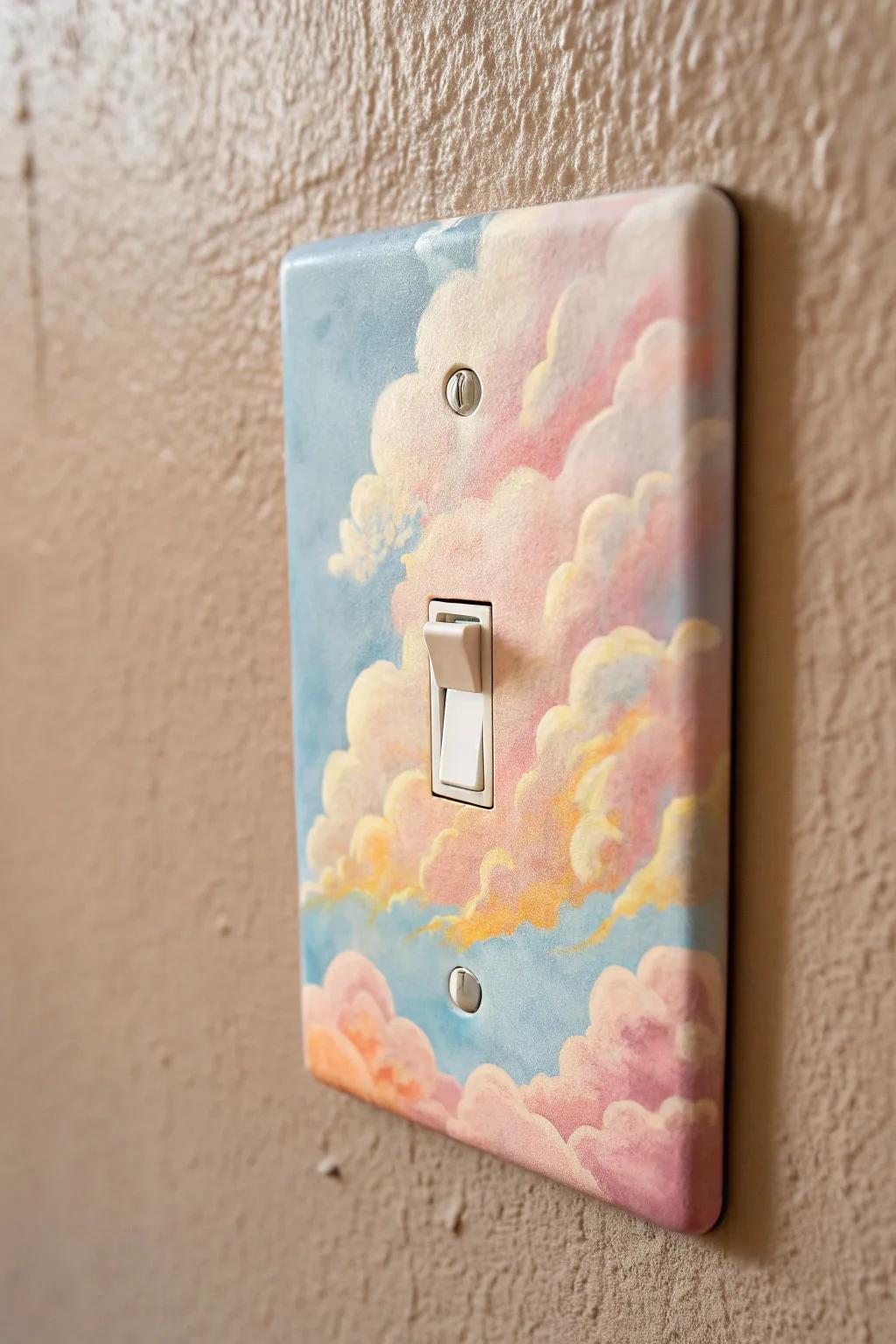 Transform your space with a touch of whimsy: dreamlike clouds on a minimalist light switch.