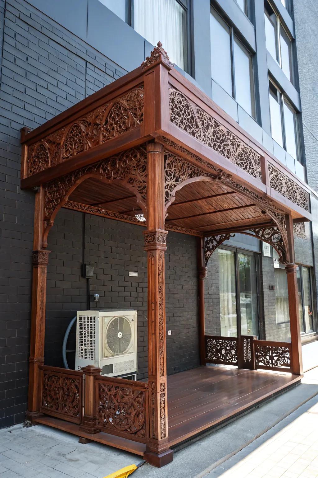 Timeless elegance meets modern functionality with this exquisite wooden awning.