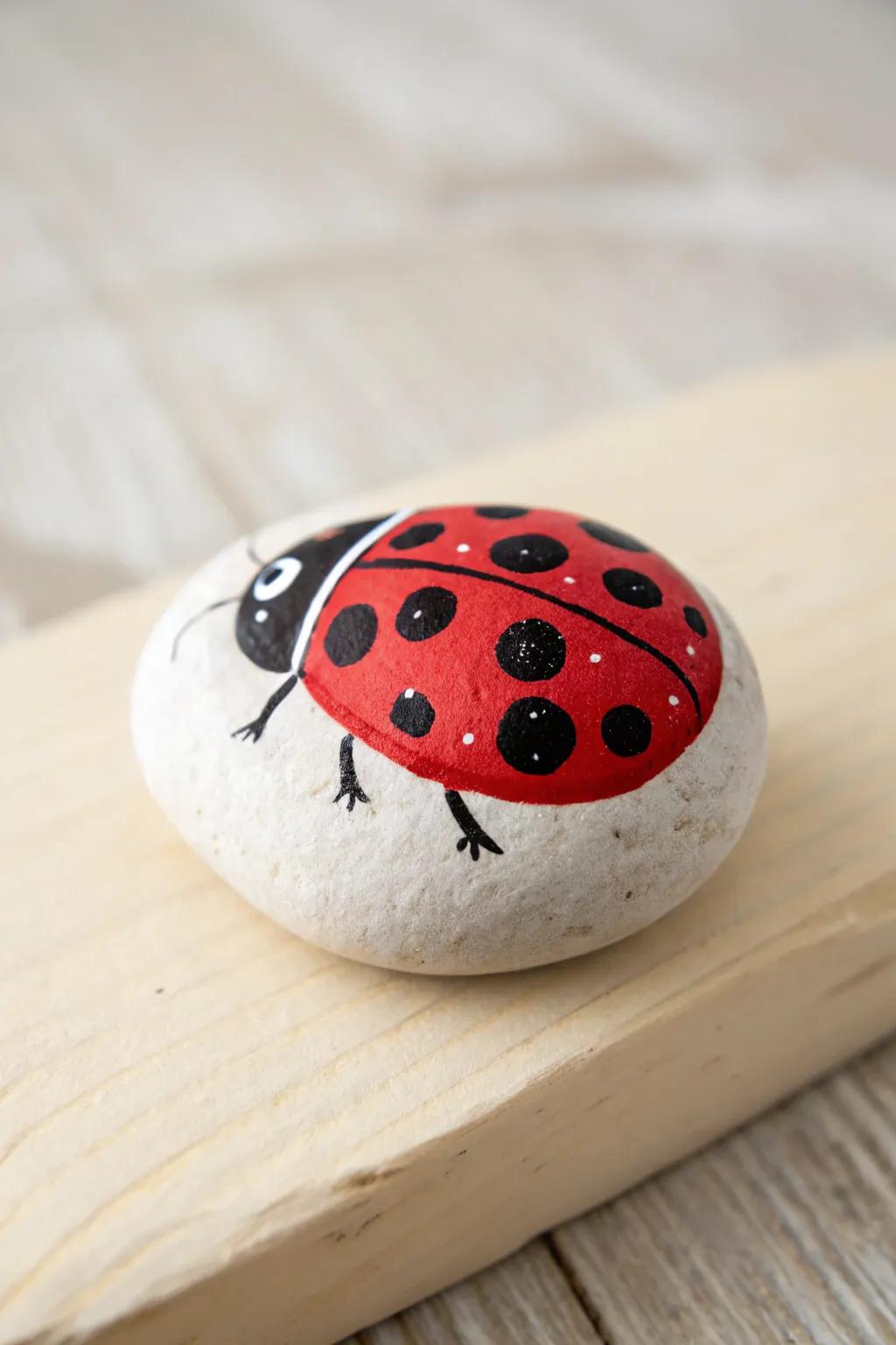 Add a touch of whimsy to your space with this charming Scandinavian-inspired ladybug rock art.