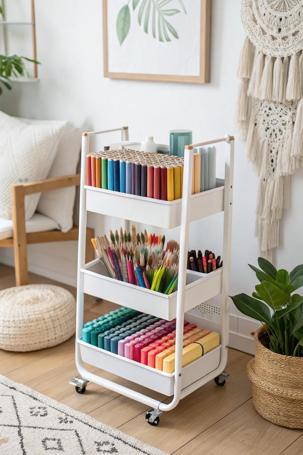 Transform your creativity with a beautifully color-coordinated art cart that inspires every glance.
