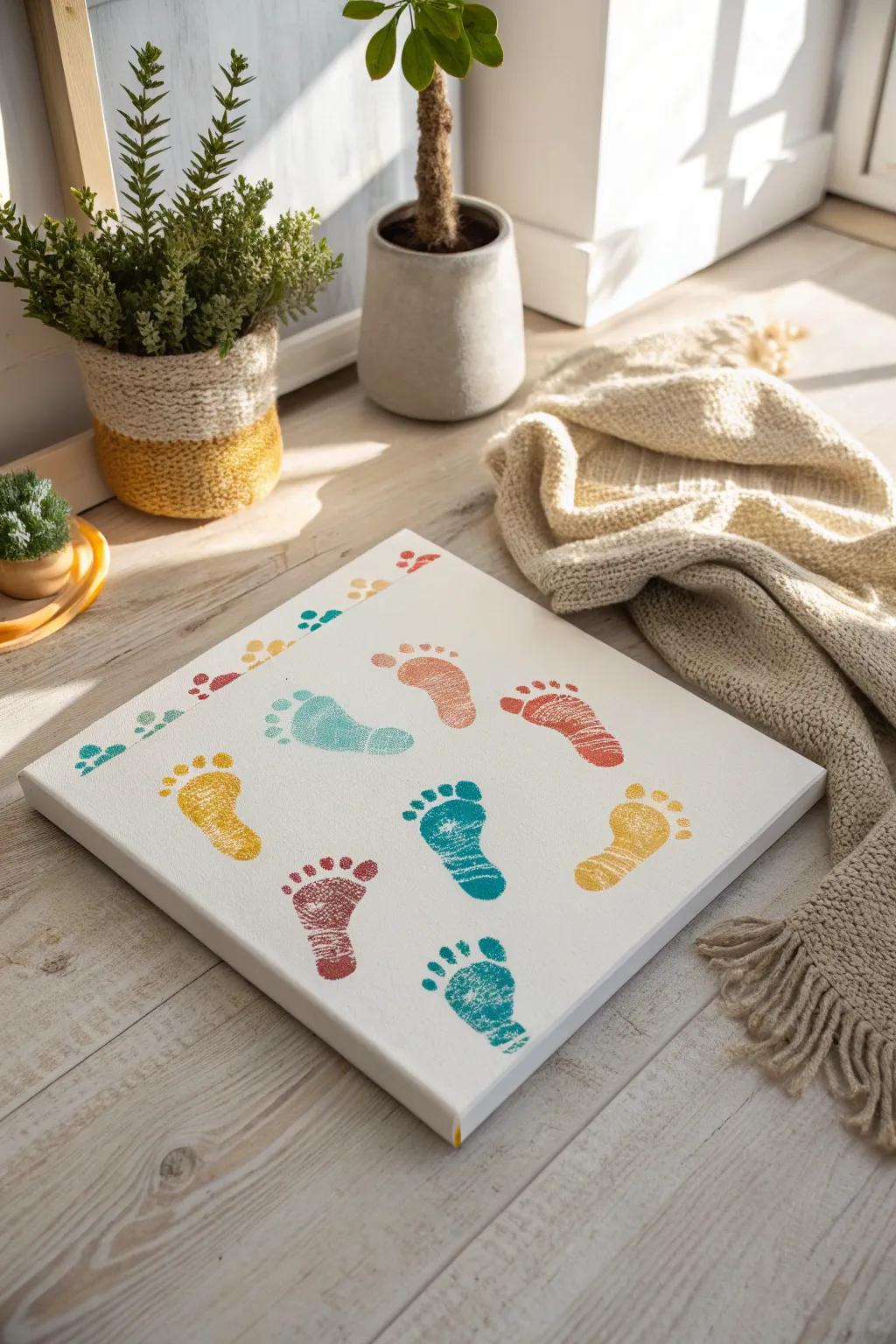 Capture the wonder of tiny steps with colorful footprints on canvas—where simplicity meets vibrant artistry.