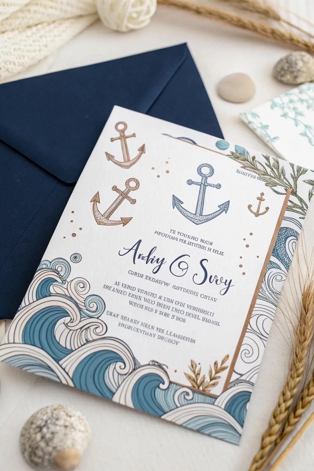 Set sail on a nautical adventure with this stunning baby shower invitation, where simplicity meets the sea!