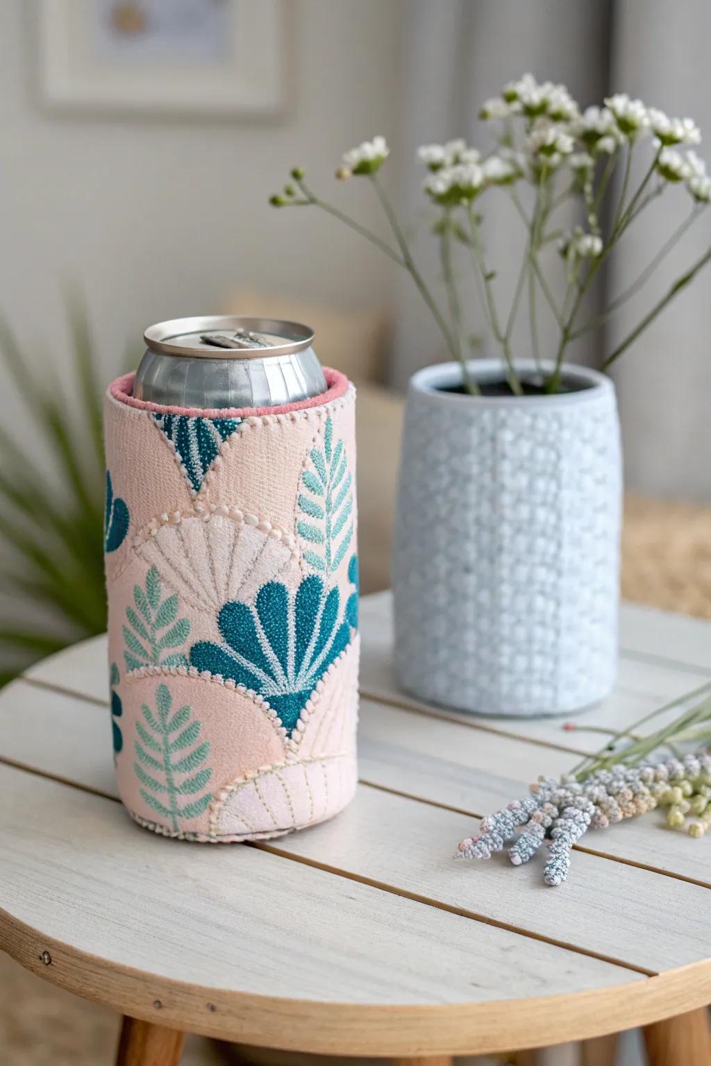 Embrace the charm of pastel hues with this beautifully crafted baby shower koozie, blending minimalist elegance with boho flair.