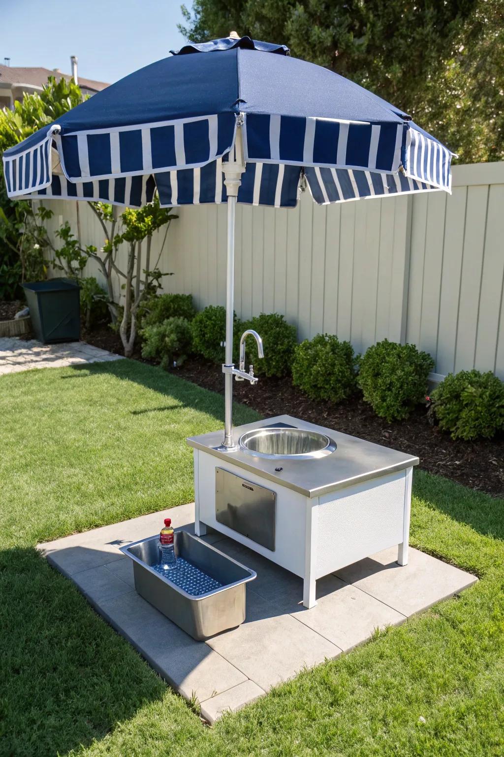 Elevate your backyard with a stylish shaded wash area—where comfort meets craftsmanship!