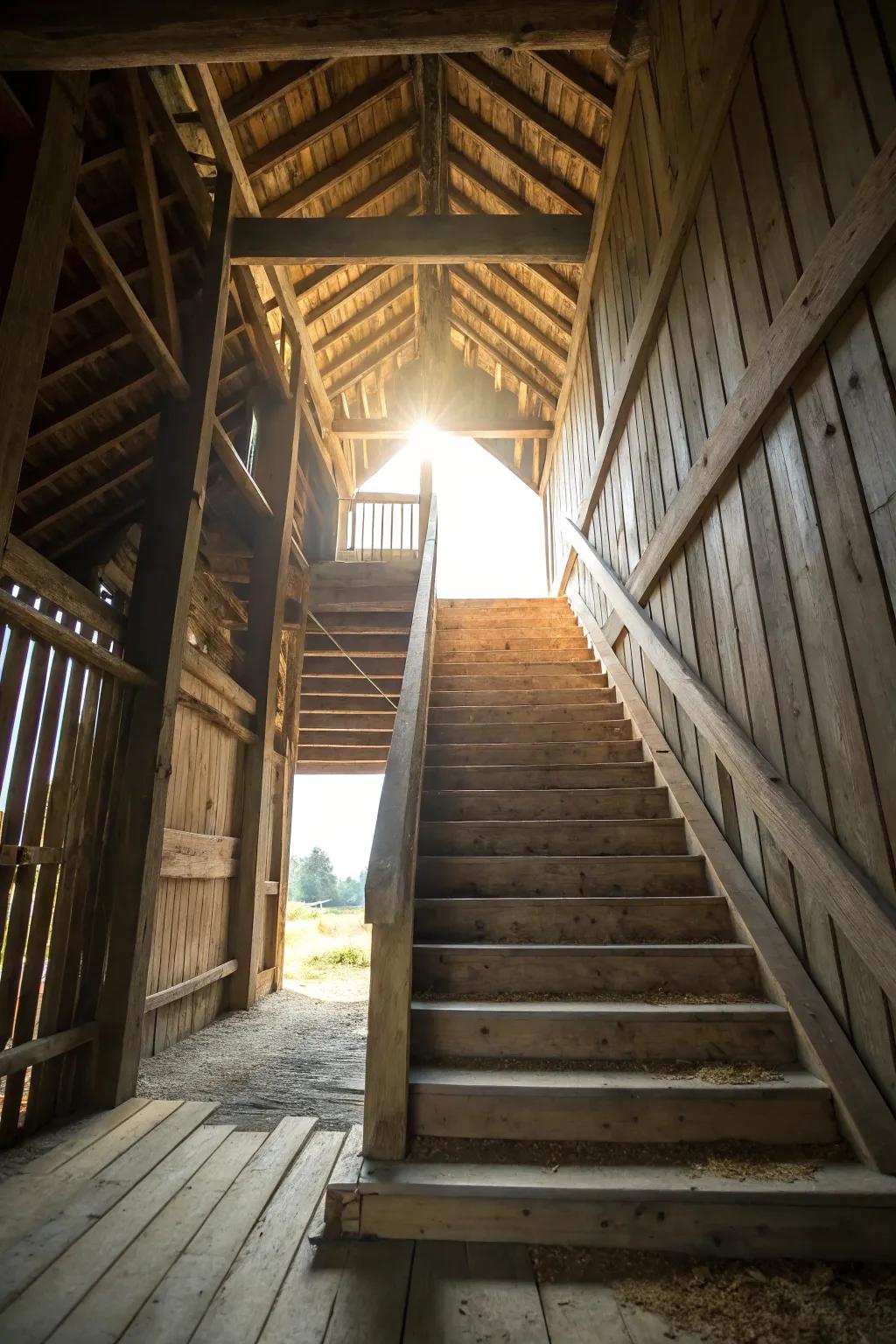 Open risers make a barn staircase feel light and spacious.