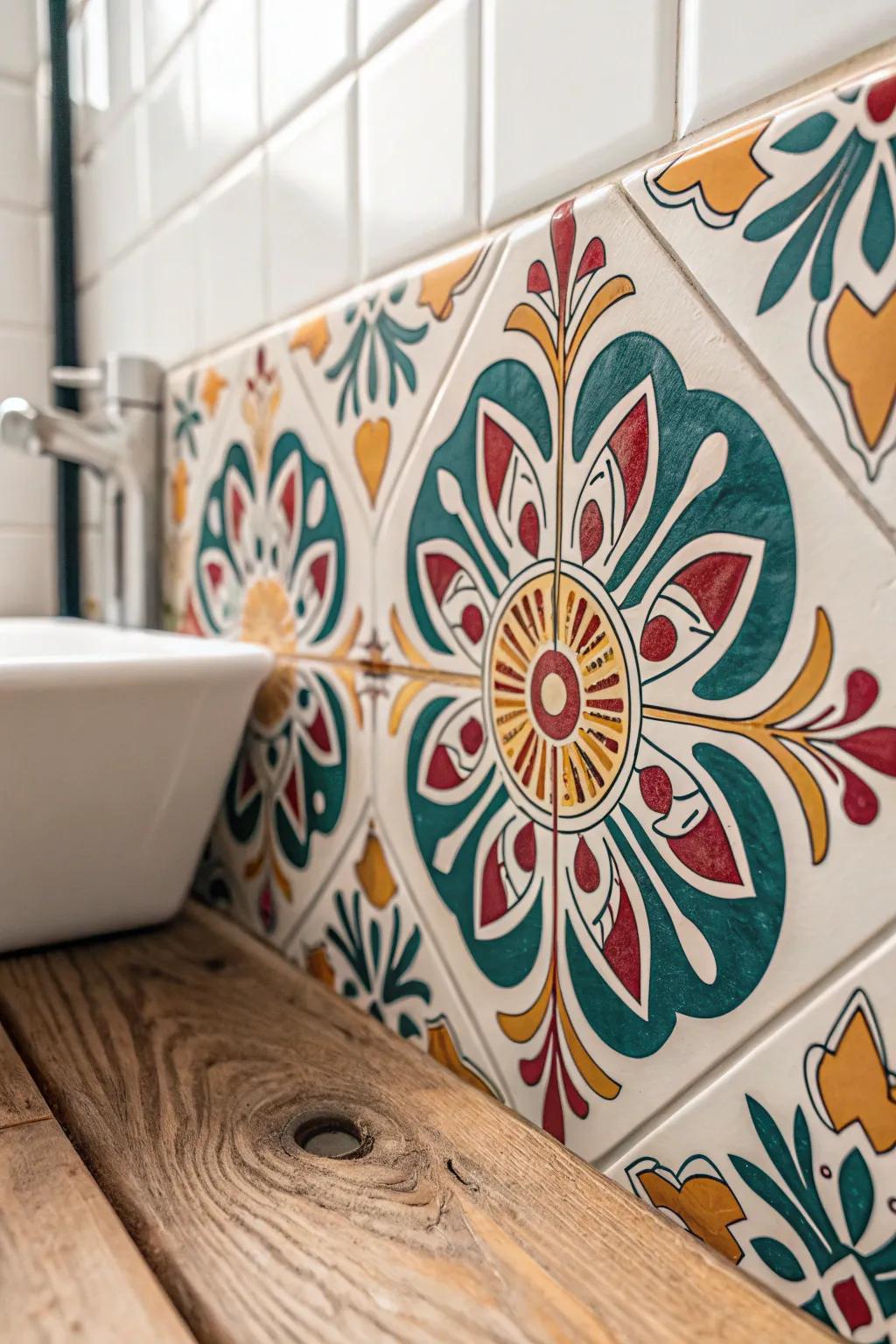 Transform your bathroom with a touch of artisanal elegance through DIY tile painting. Embrace bold colors and boho patterns for a stunning, personalized space.