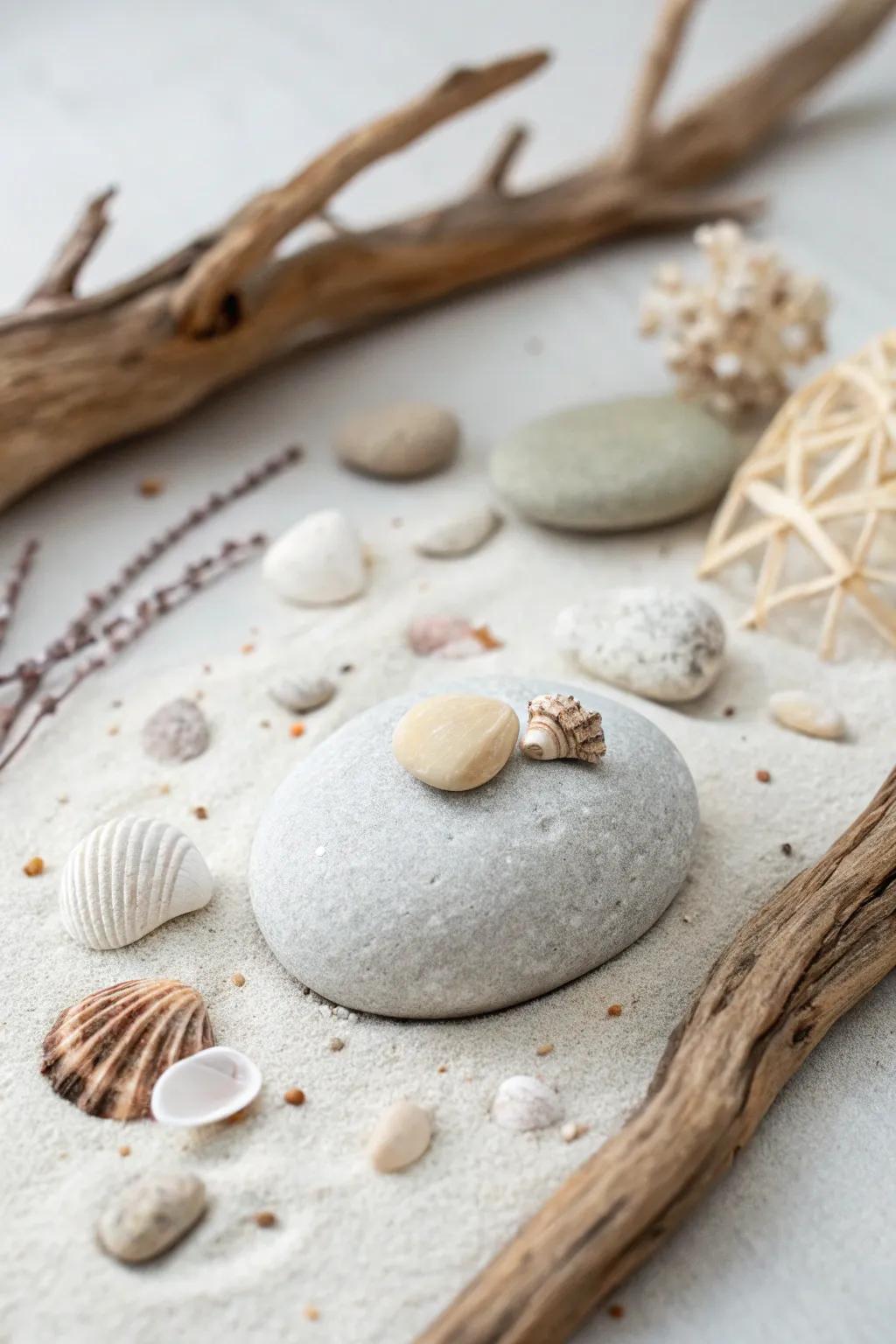 Capture the essence of the coast with minimalist pebble art — a simple yet stunning tribute to nature's beauty.