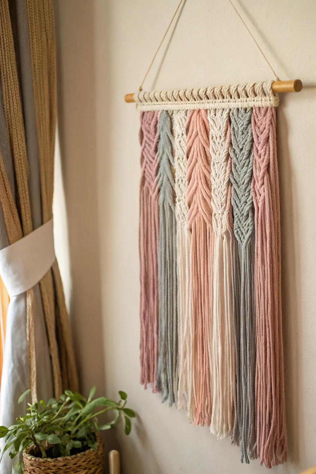 Elevate your space with the serene beauty of minimalist yarn art.