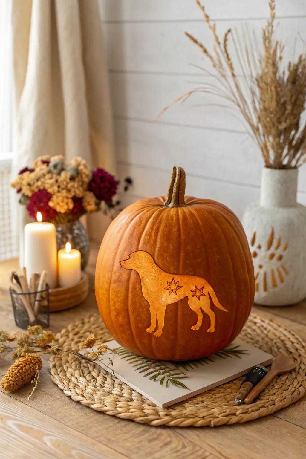 Elevate your fall decor with stenciled pumpkin artistry that celebrates simplicity and natural beauty.