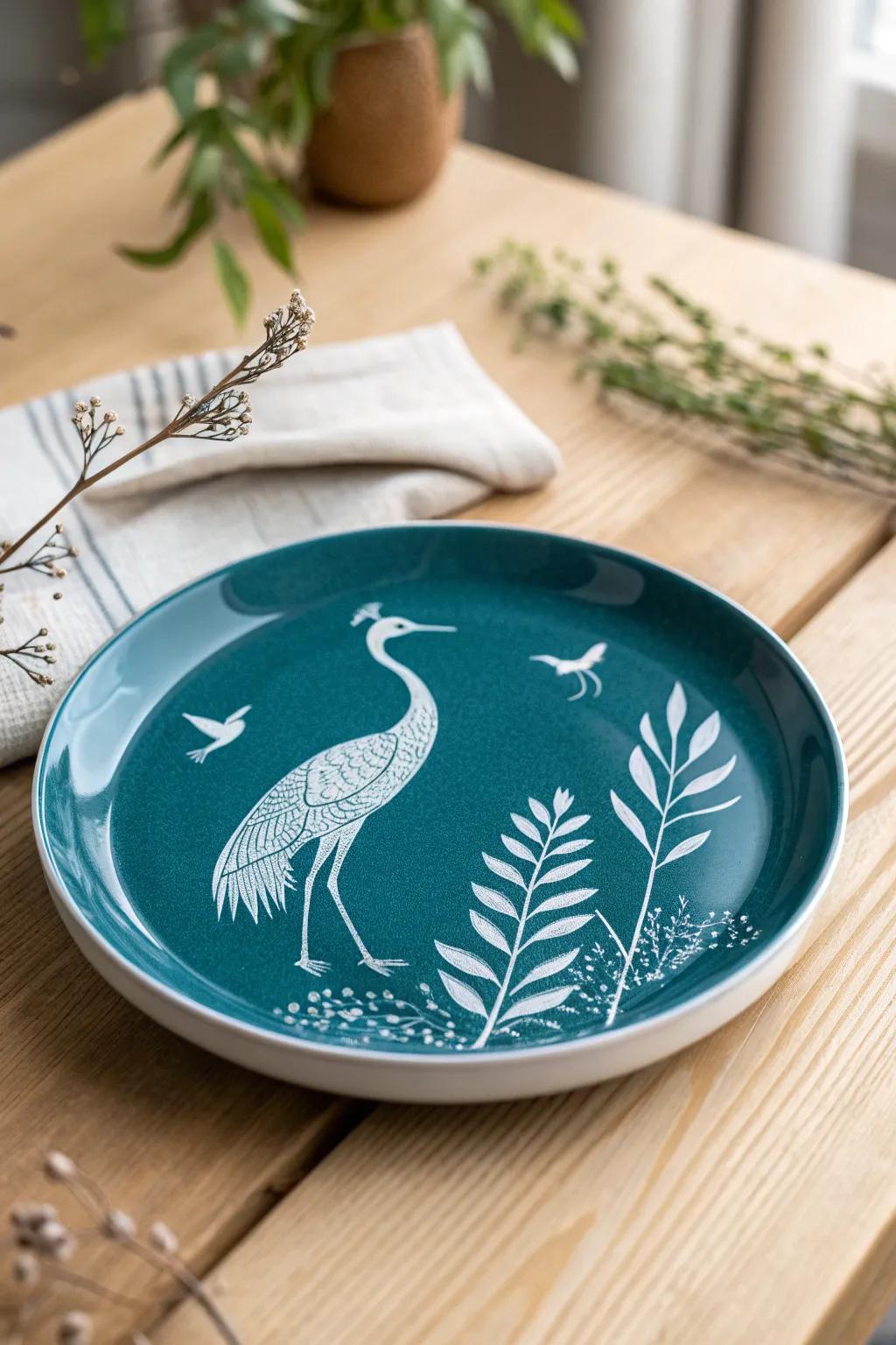 Capture the elegance of nature with minimalist animal silhouettes on your dinnerware.