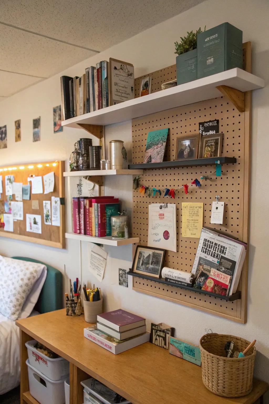 Vertical storage maximizes your dorm space.