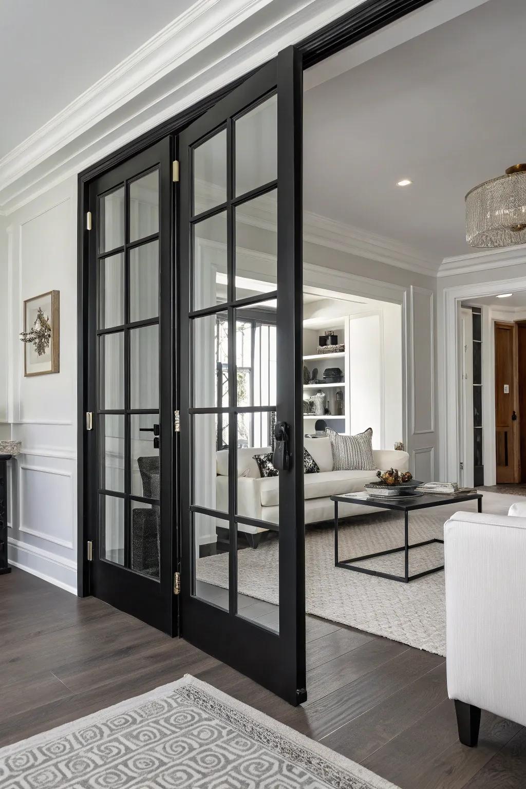 Matte black handles make a bold statement on bifold doors.