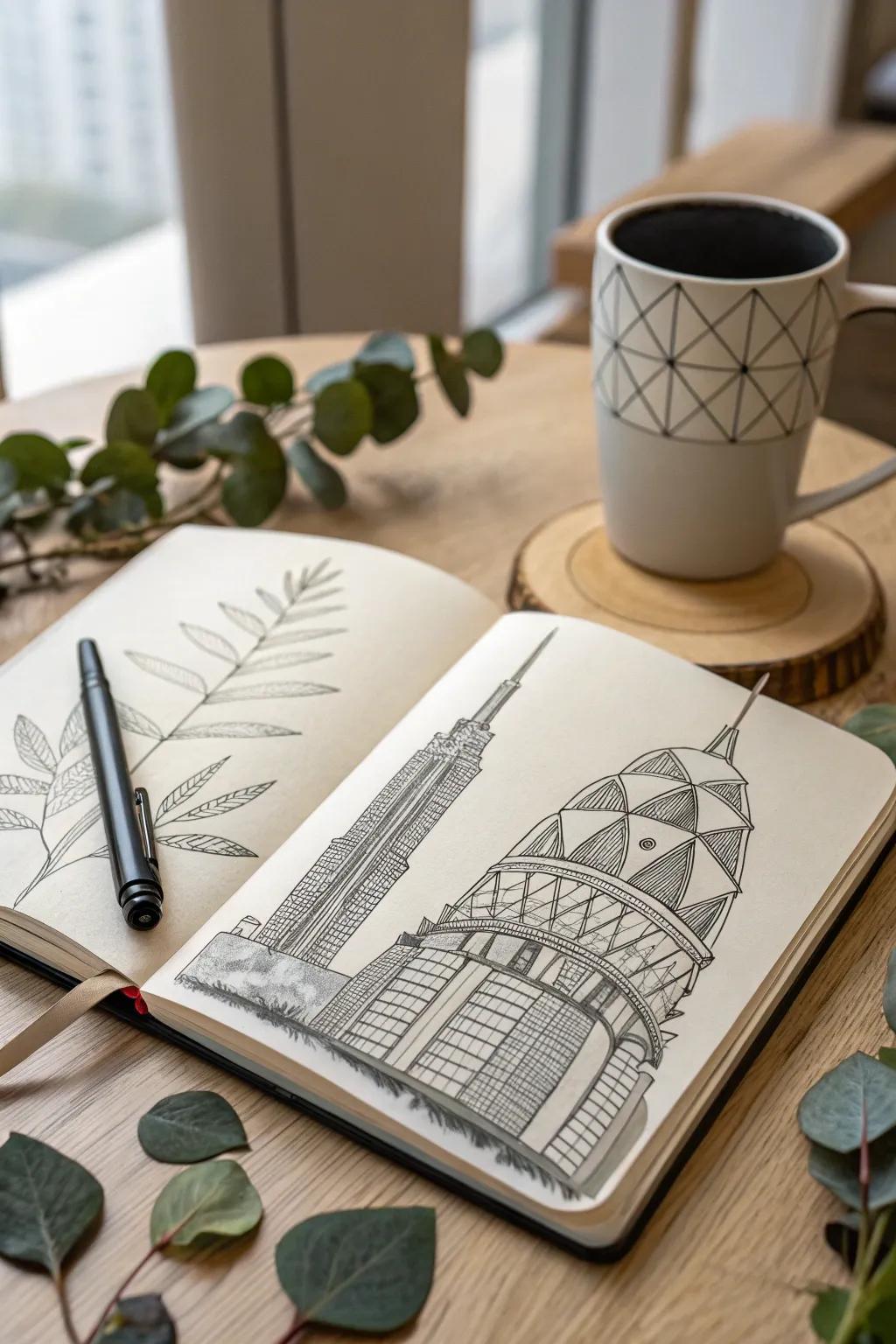 Unleash your creativity with bold architectural sketches that blend the future with artistic flair.