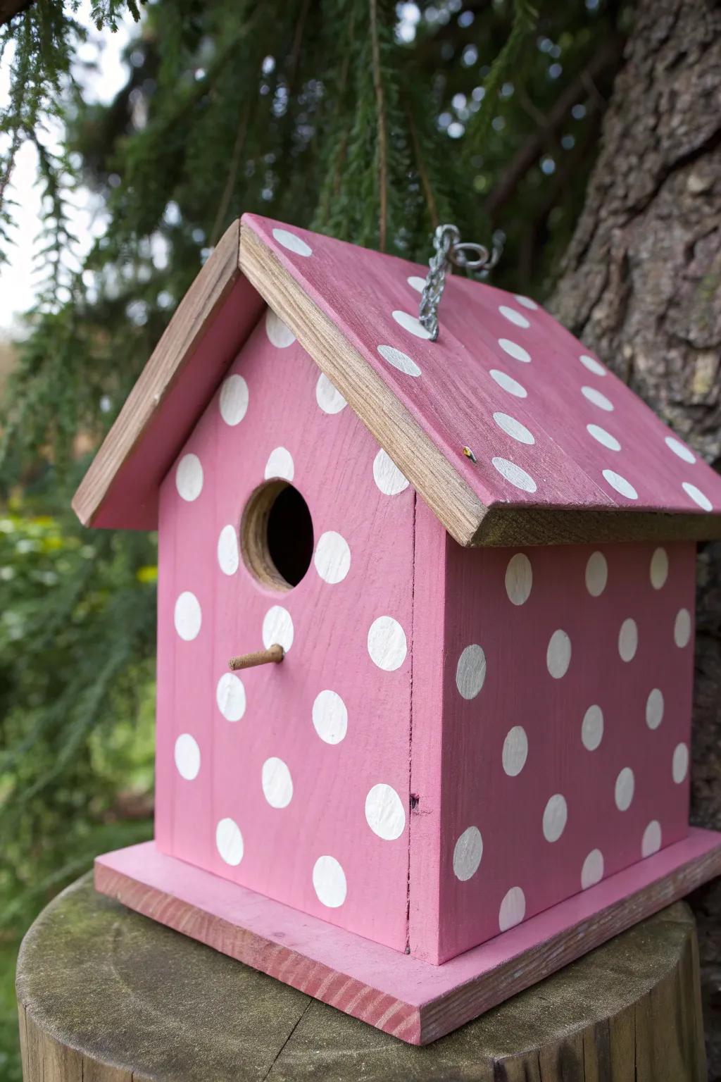 Add a touch of whimsy to your garden with this playful polka dot birdhouse!