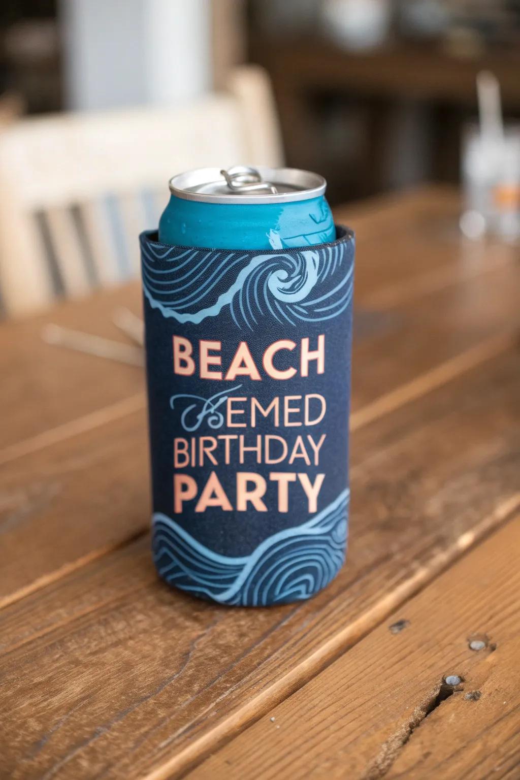 Ride the waves of celebration with a beach-themed birthday koozie, crafted for those who value style and substance.