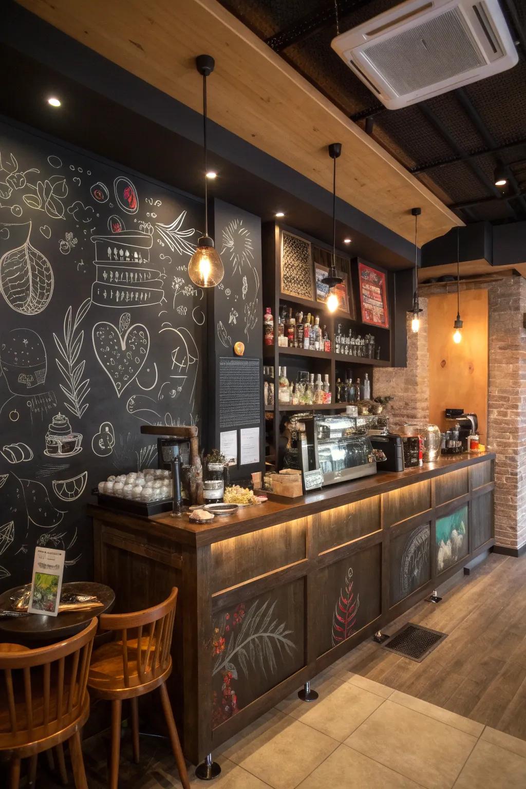 Chalkboard wall adding a personal touch to the coffee bar