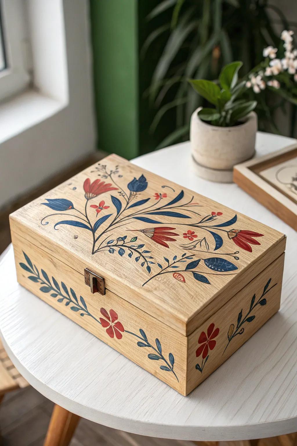 Embrace elegance with handcrafted floral box art, where simplicity meets bold beauty.