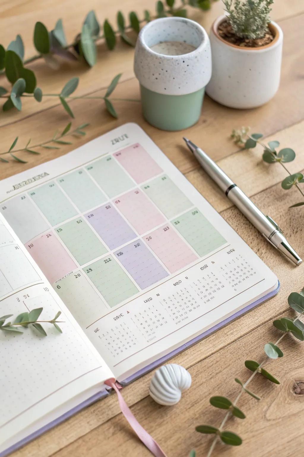 Transform your monthly calendar into a vibrant mood tracker, blending simplicity with artistic flair.