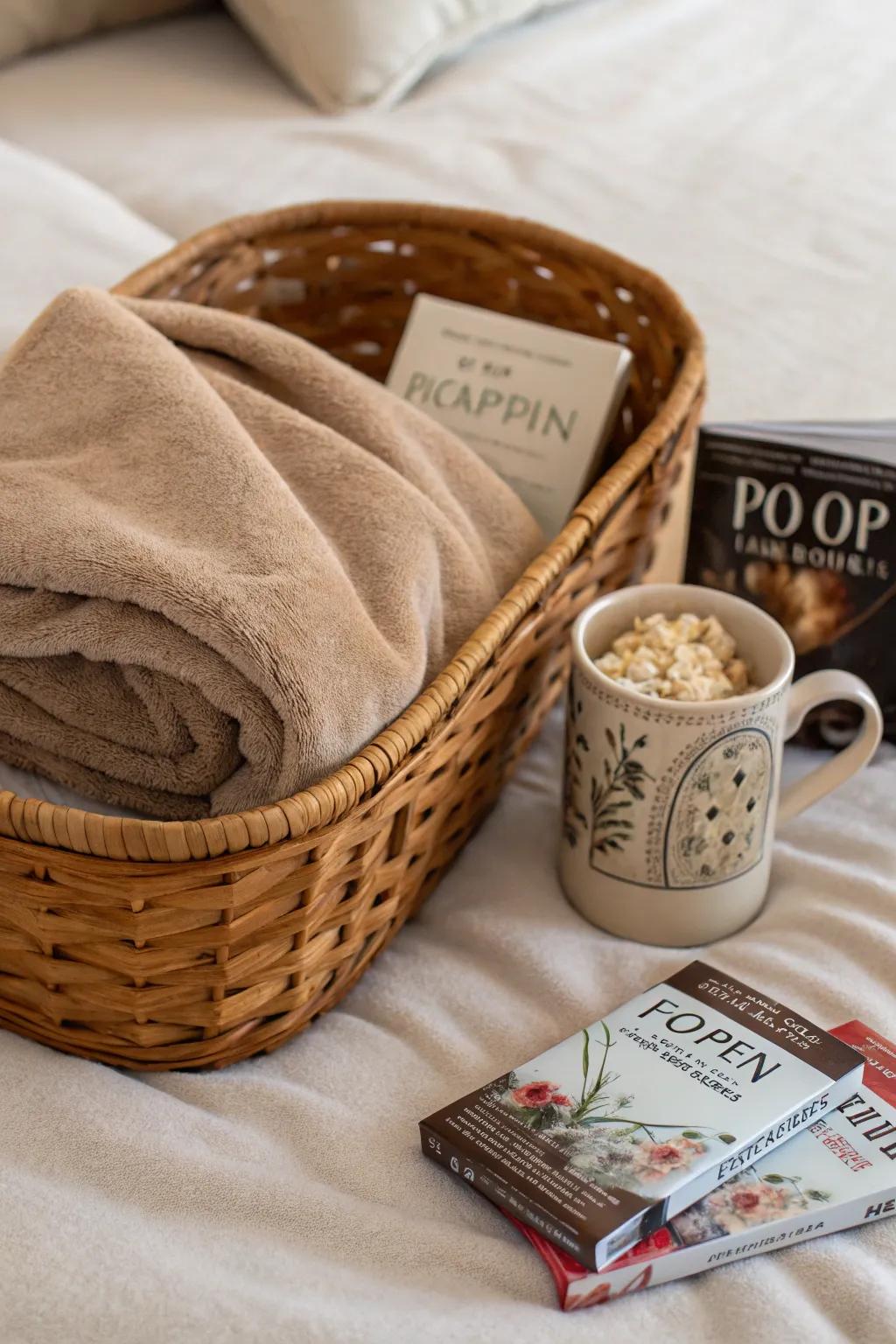 Snuggle up in style with a cozy movie night basket, blending minimalist charm with boho warmth.