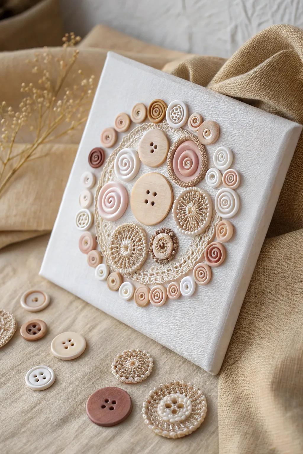 Find serenity in spirals: Embrace the art of simplicity with button patterns.