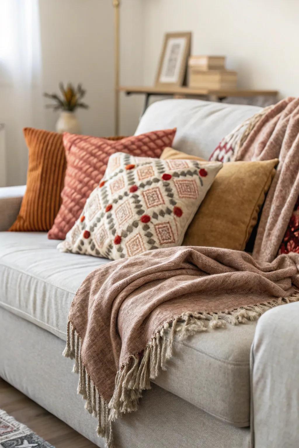 A cozy seating area with inviting textures.