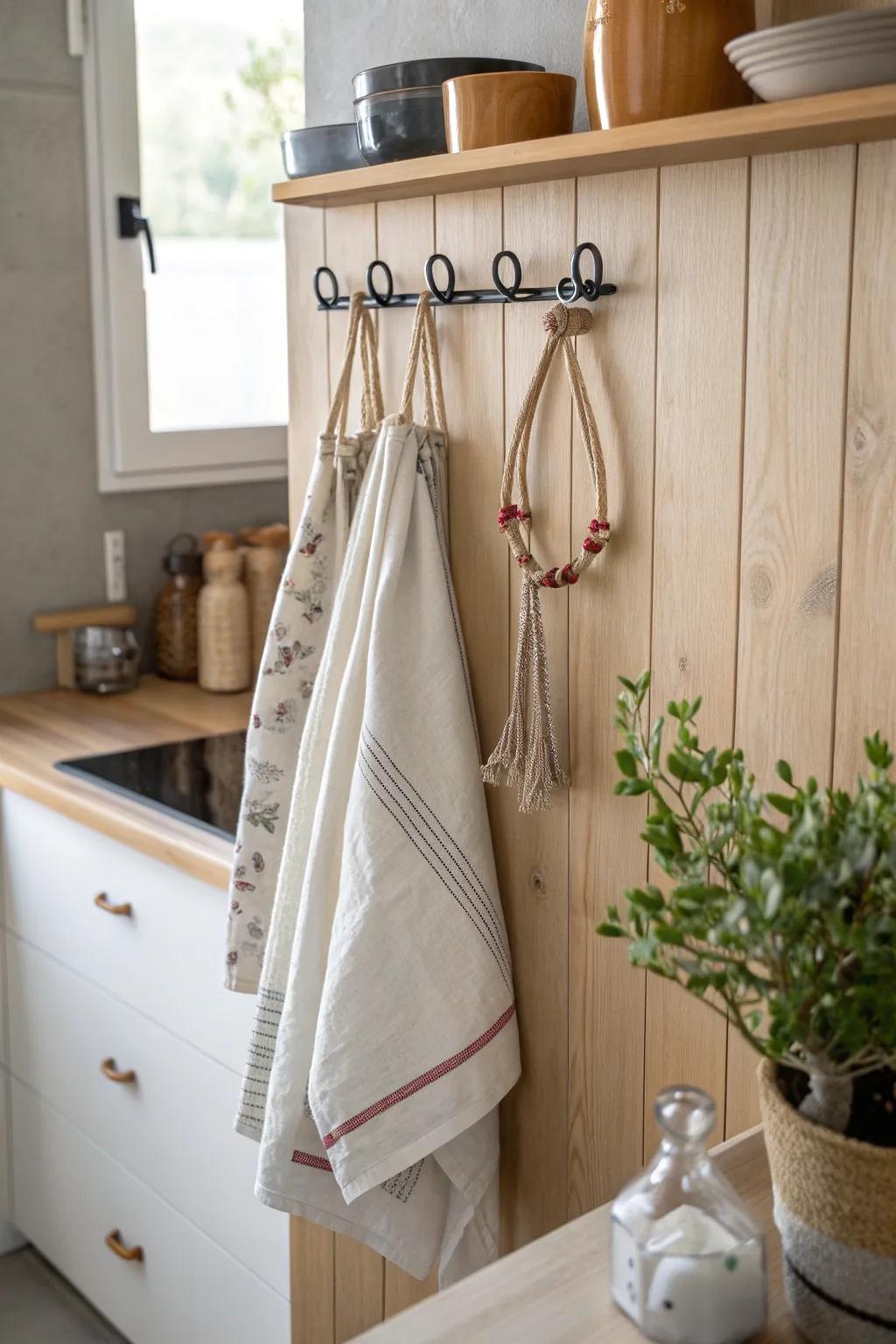 Transform your kitchen space with this chic and functional bungee cord organizer, blending minimalist elegance with a touch of boho charm.