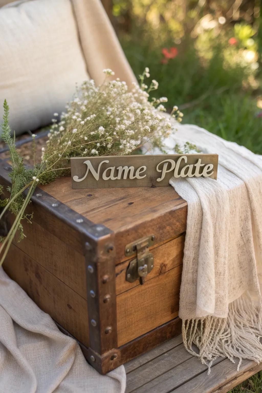 Elevate your camp trunk with a personalized nameplate for a touch of elegance and individuality.