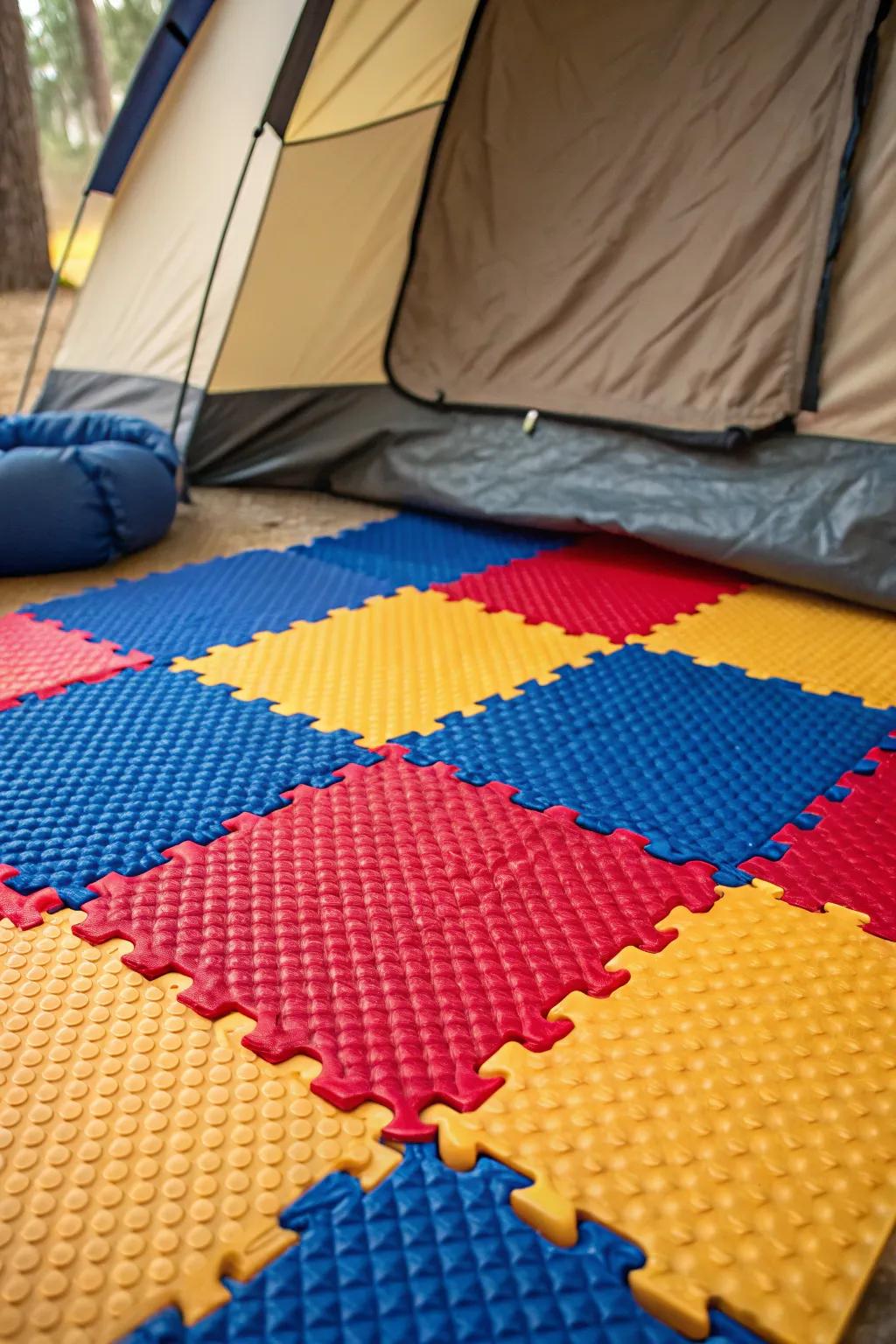 Elevate your camping experience with colorful foam tiles for ultimate tent comfort.