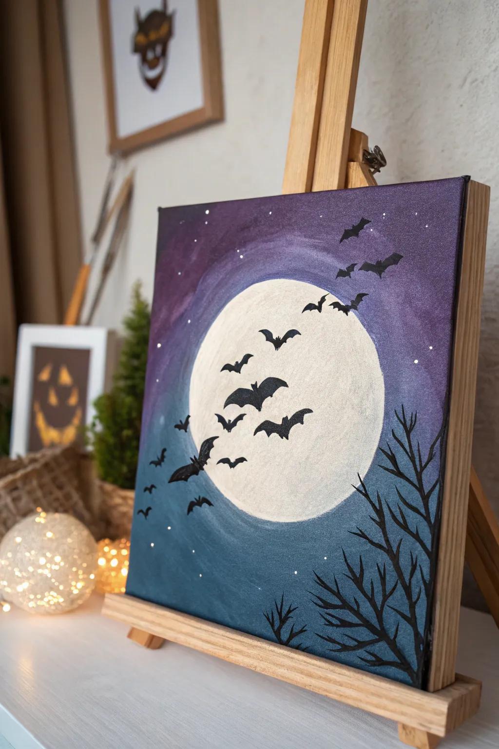 Enchant your space with the mystique of 'Bats in the Night Sky'—a minimalist masterpiece in bold hues.