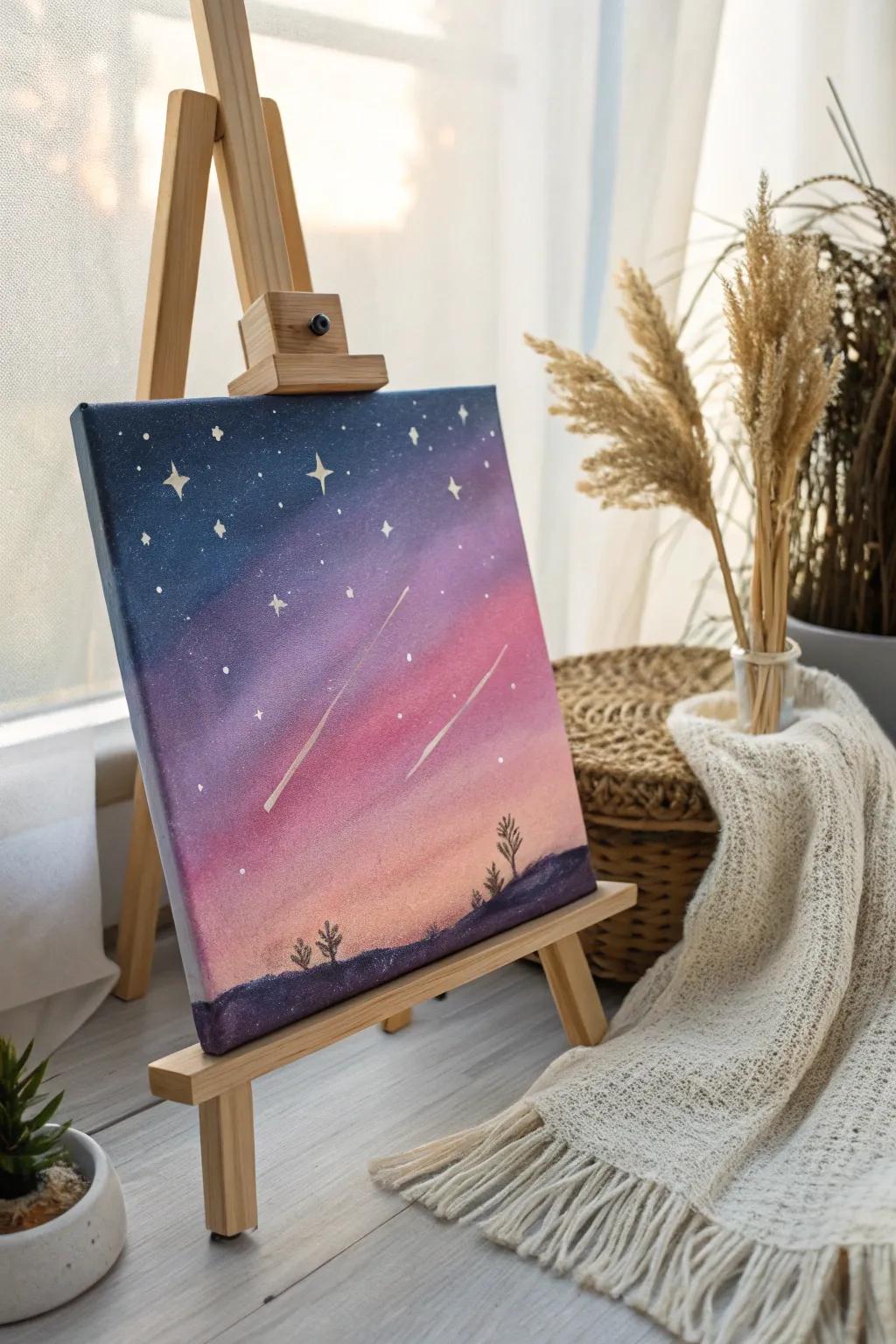 Capture the universe at your fingertips with a vibrant sky painting that brings serenity and wonder to your space.
