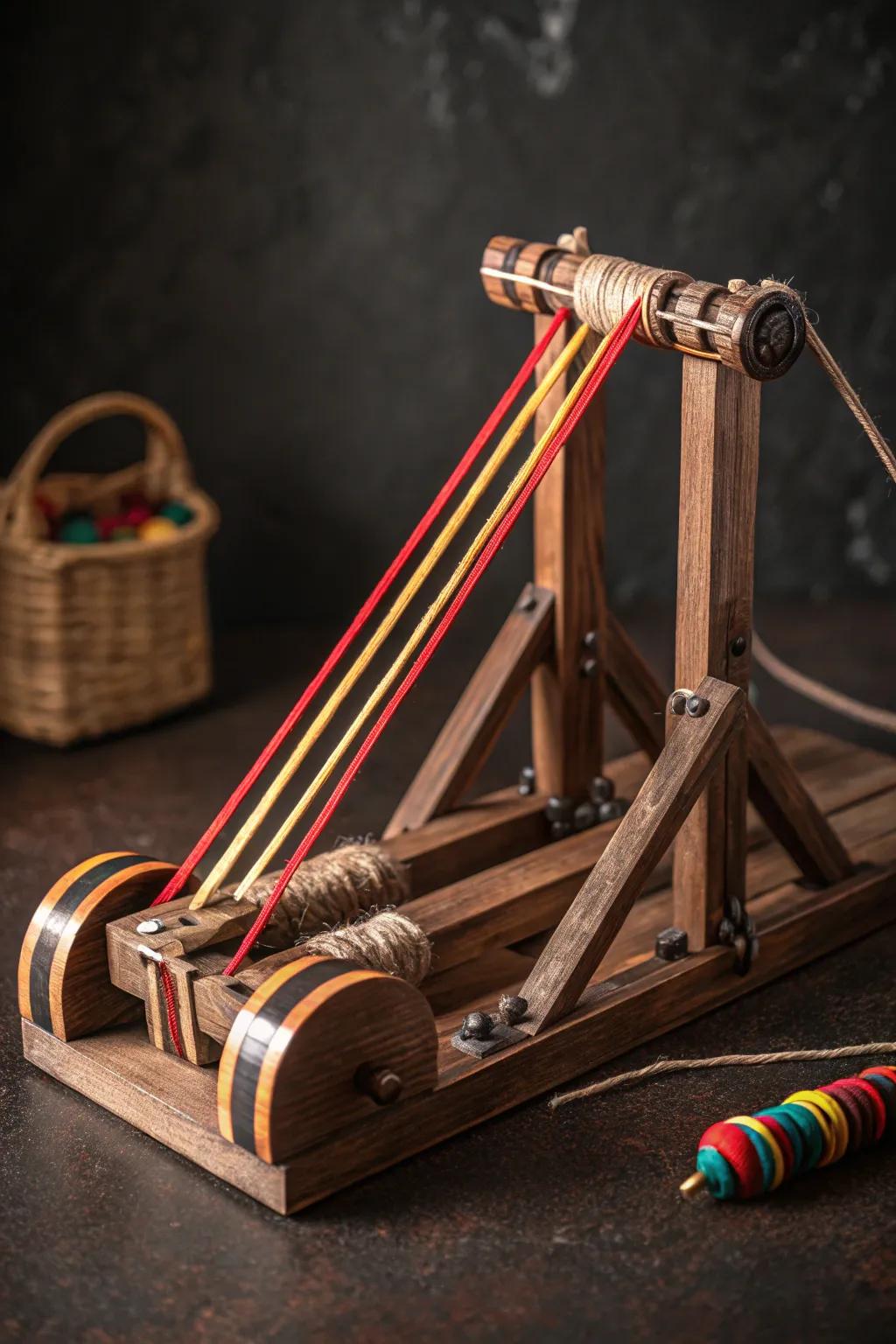 Harness the power of precision: Elevate your catapult design with vibrant rubber band tension.