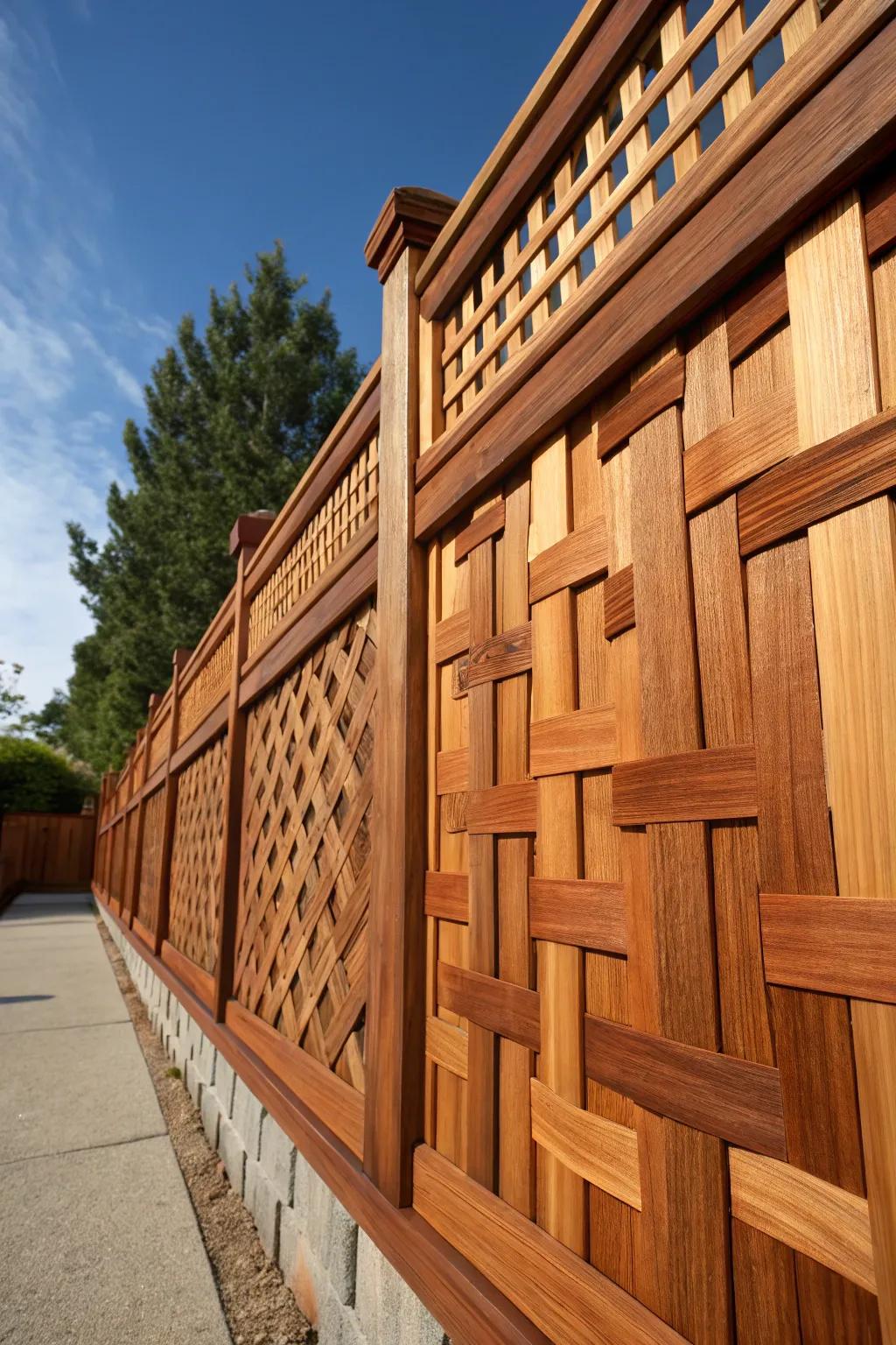 Elevate your outdoor space with the artistry of a cedar basket weave fence: where craftsmanship meets nature.
