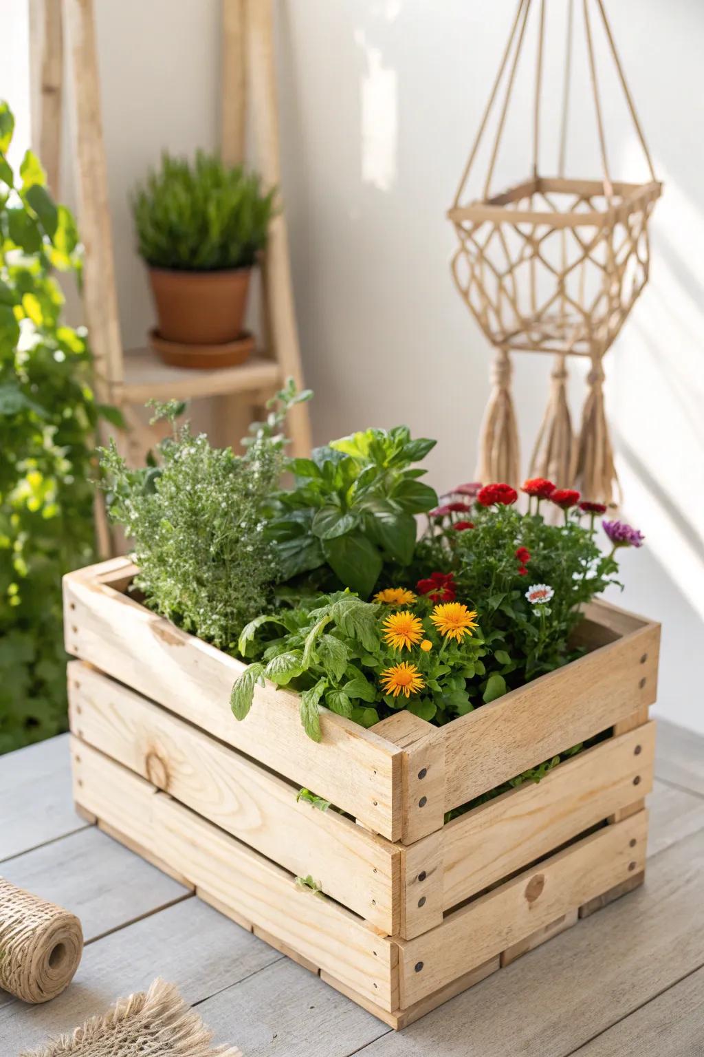 Transform simple wooden crates into charming raised garden beds that elevate your space with Scandinavian elegance and Boho flair.